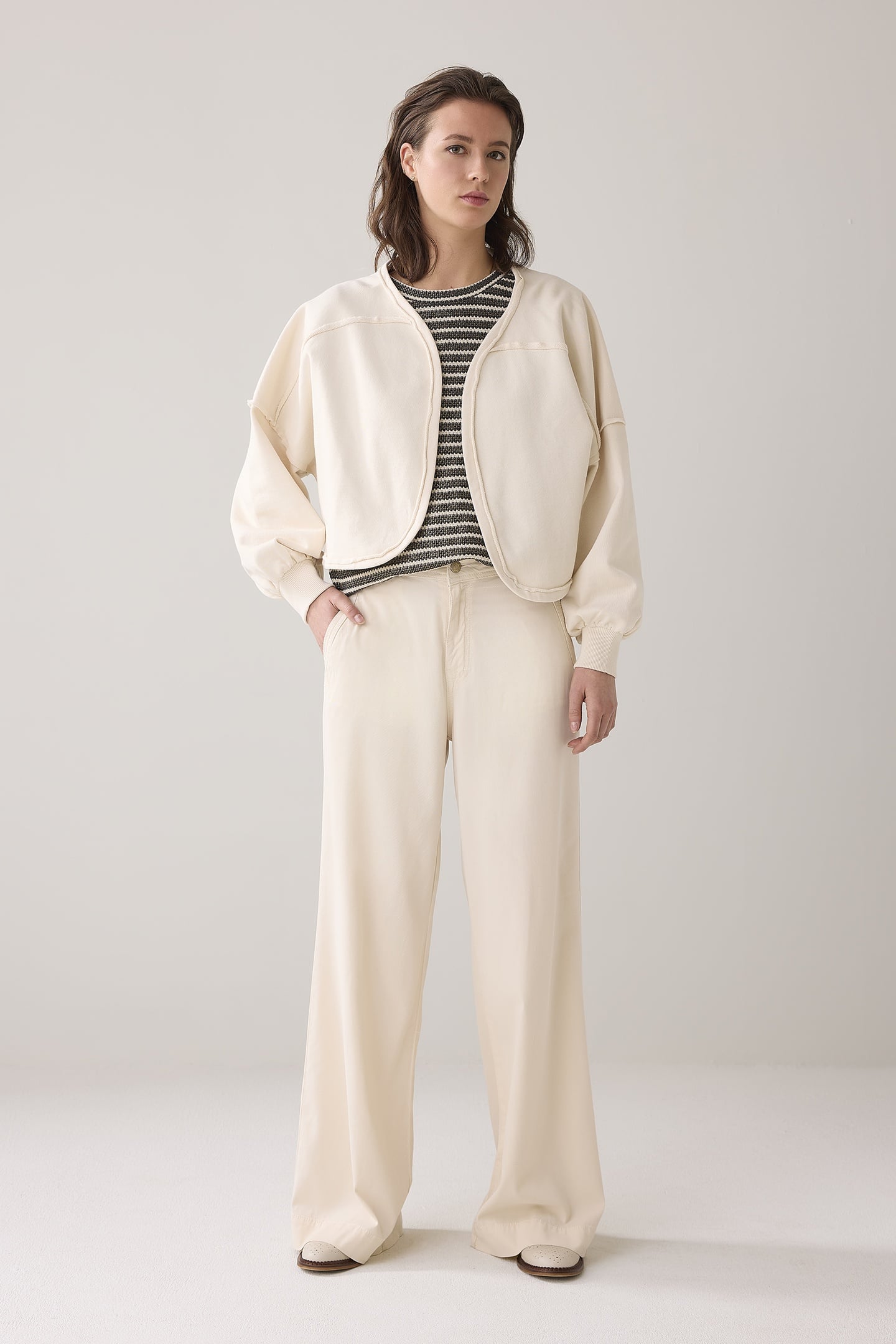 CROPPED WIDE SWEAT CARDIGAN IVORY 1