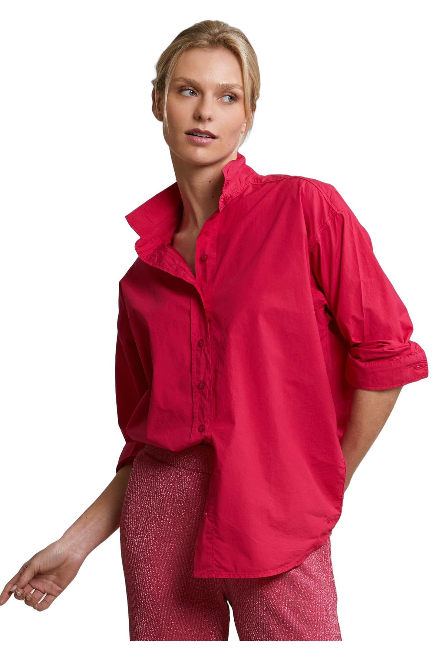 FUCHSIA LOOSE BUTTONED BLOUSE LONG SLEEVES 1