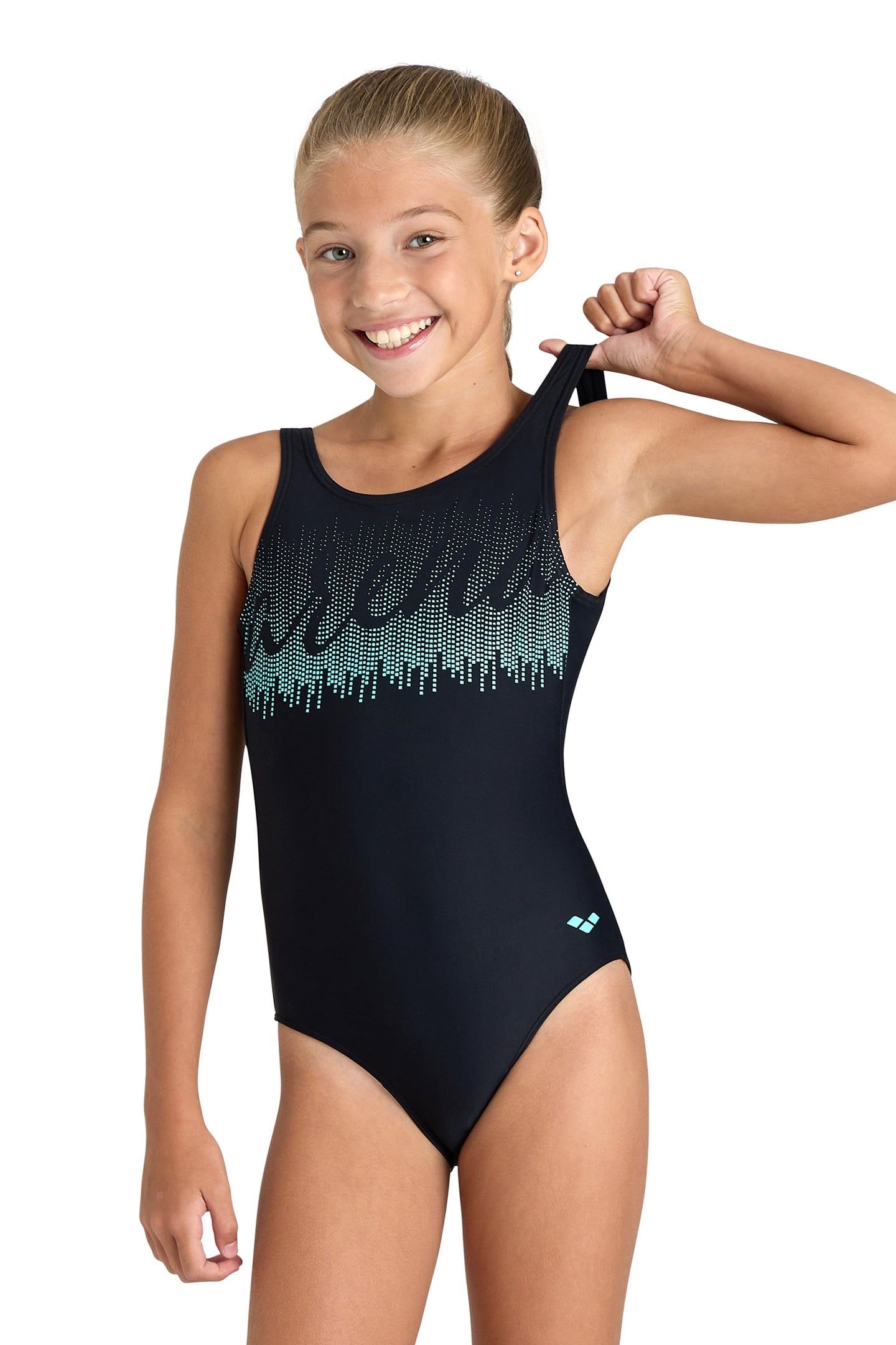 GIRLS' GRAPHIC SWIMSUIT U BACK BLACK 2