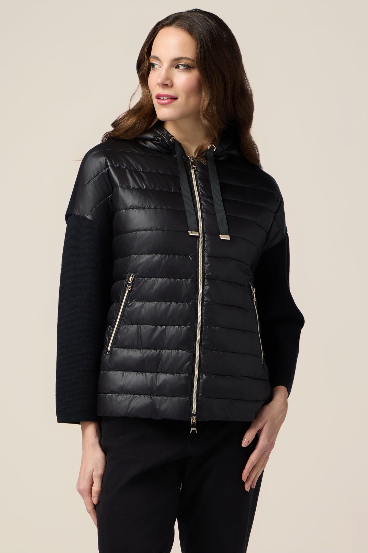 DOWN JACKET WITH KNITTED PARTS BLACK 1