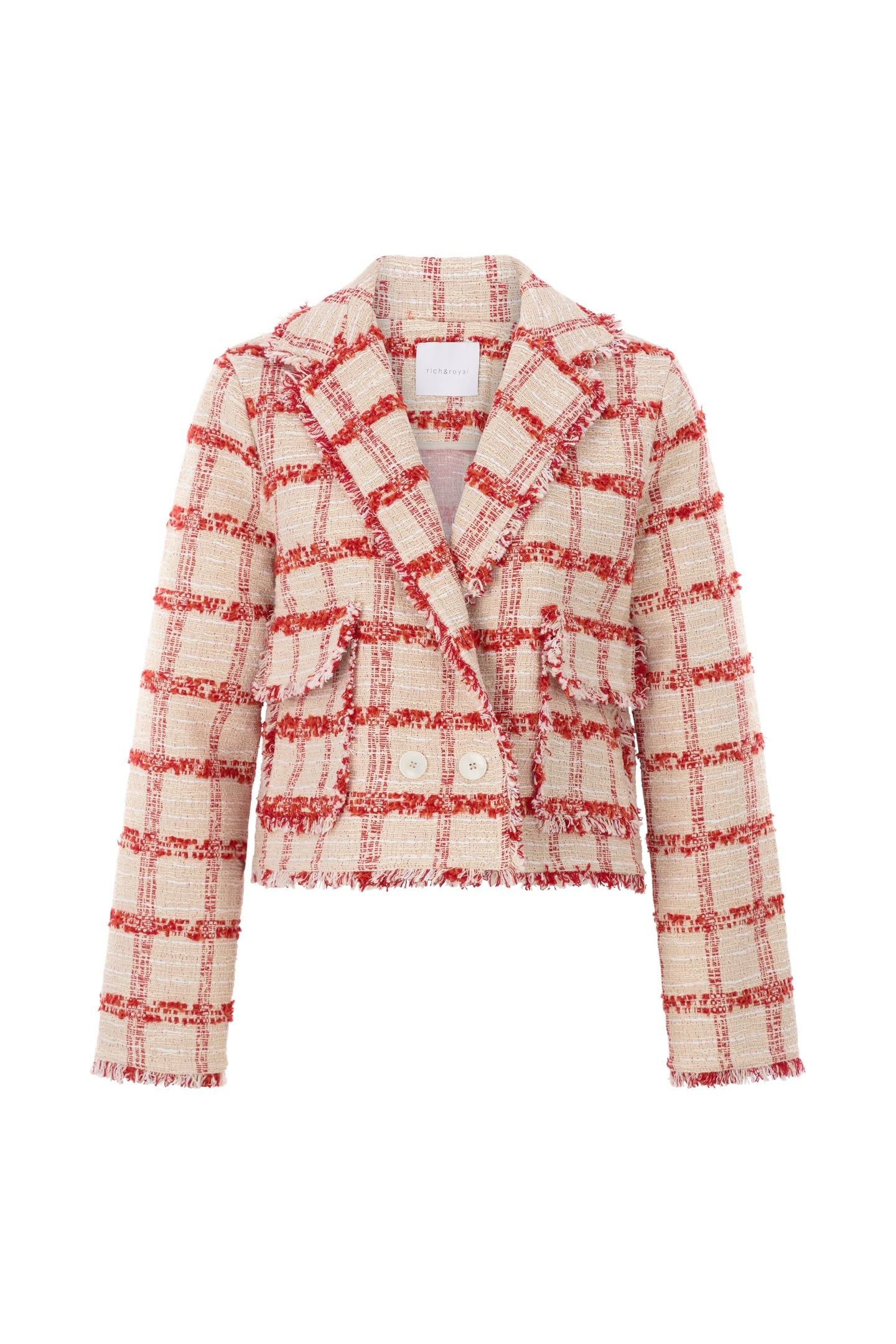 SHORT CHECKED BOUCLE JACKET SUNSET RED 4