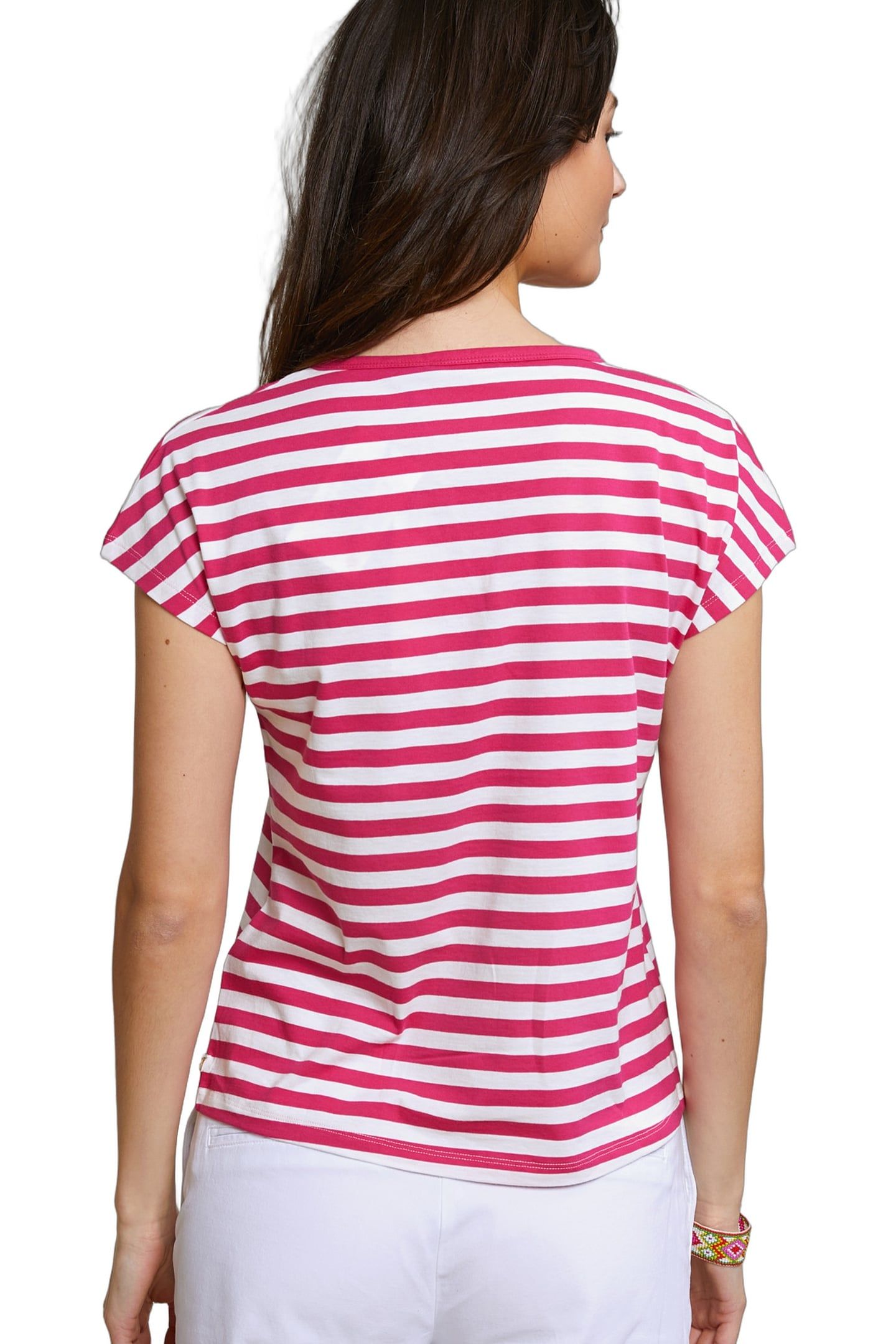 FUCHSIA/WHITE STRIPED V-NECK T-SHIRT 3