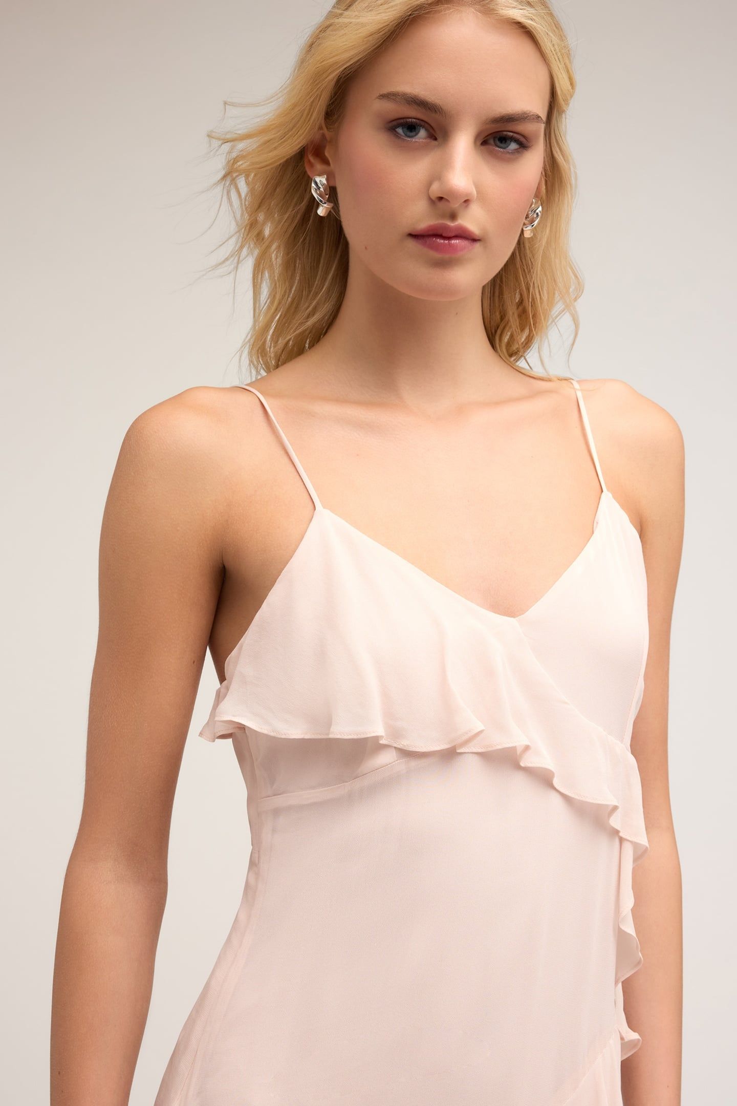FLOUNCED MIDI DRESS WITH RUCHING PINK 4