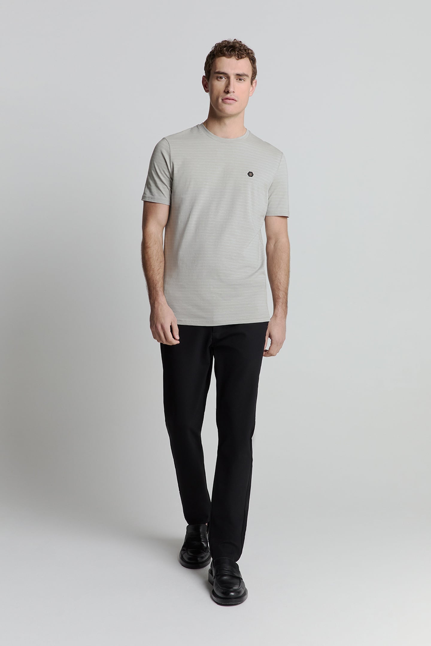 T-SHIRT CREWNECK SMALL PIN STRIPE MID GREY 2