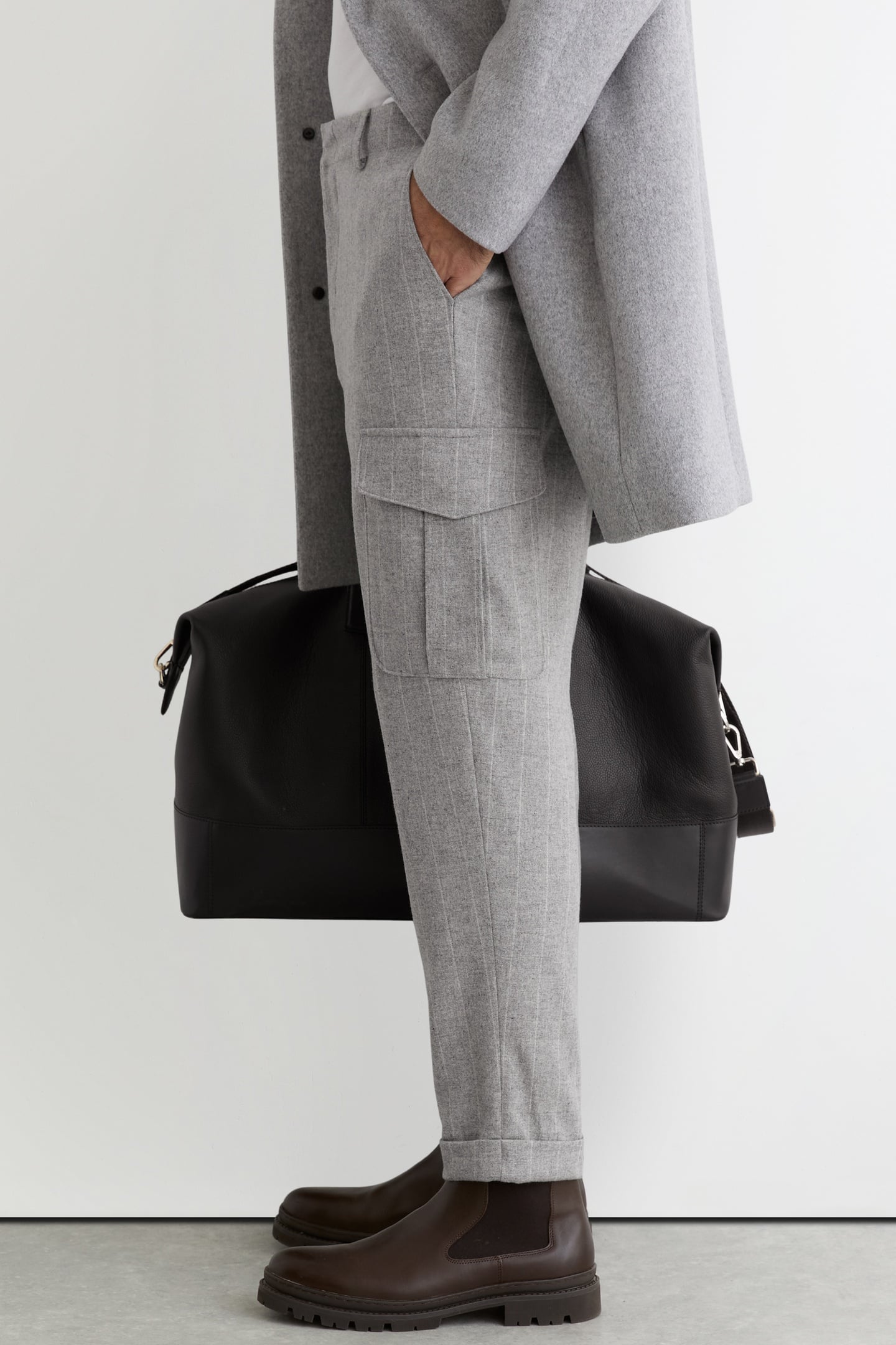 PINSTRIPE FLANNEL CARGO TROUSER SOFT GREY 3