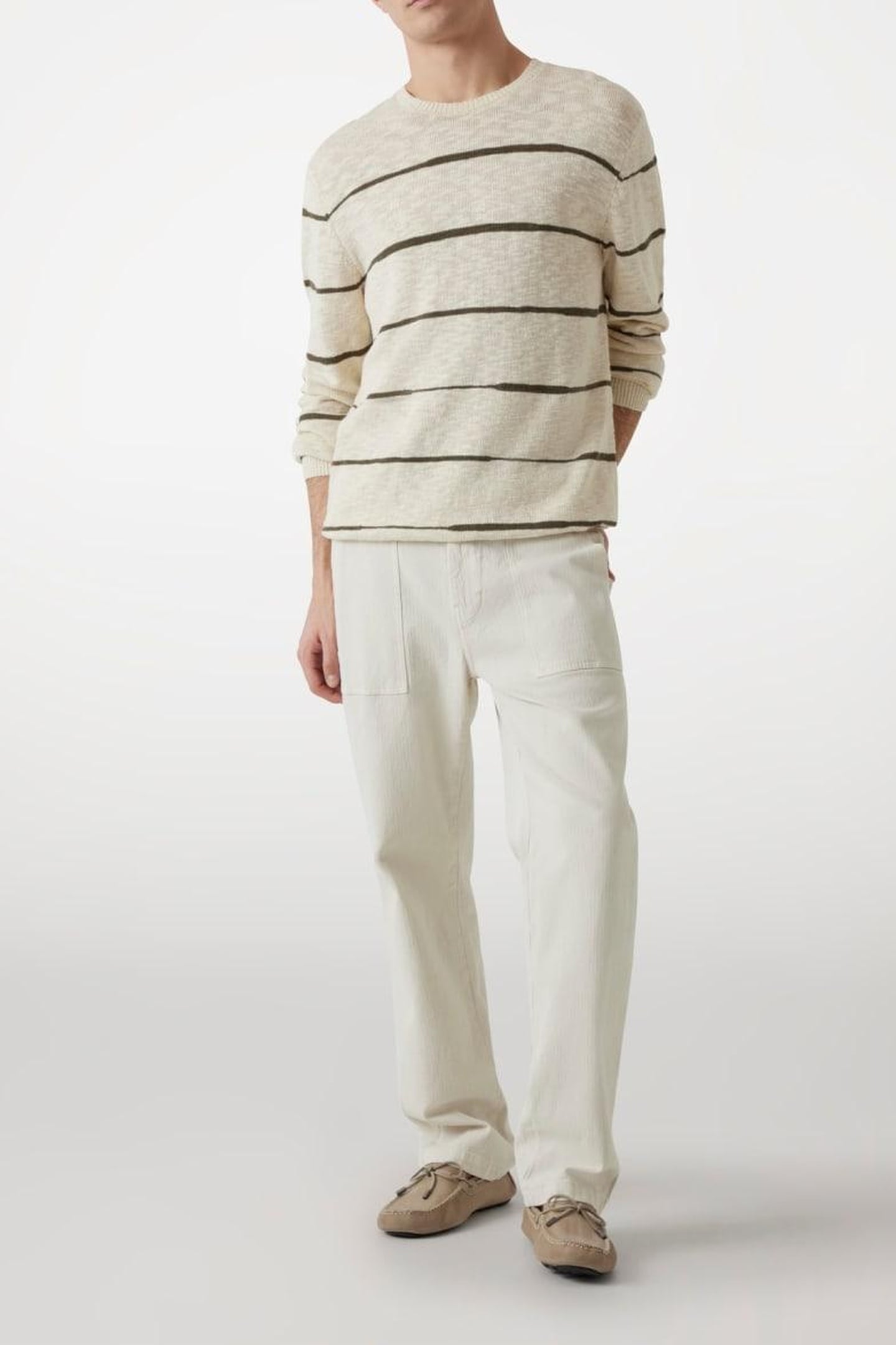 GUESS ECO GRIER CN LS STRIPED QUICKSAND OLIVE IRRE 9
