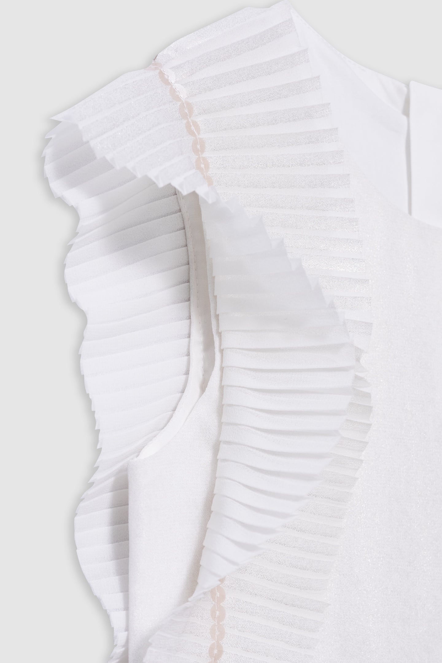 ECRU IRIDESCENT PLEATED DRESS WITH RUFFLED SLEEVES 3
