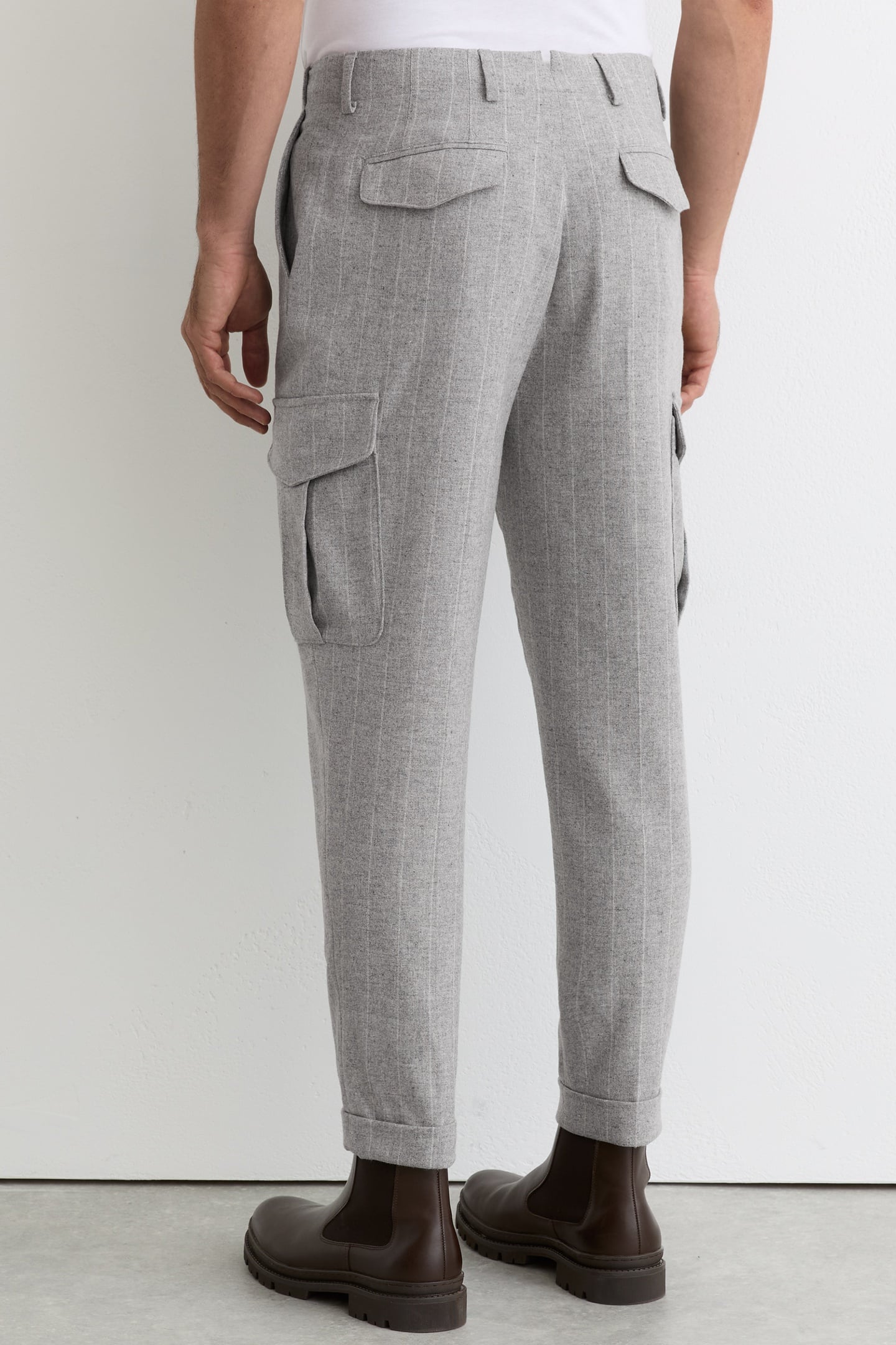 PINSTRIPE FLANNEL CARGO TROUSER SOFT GREY 2