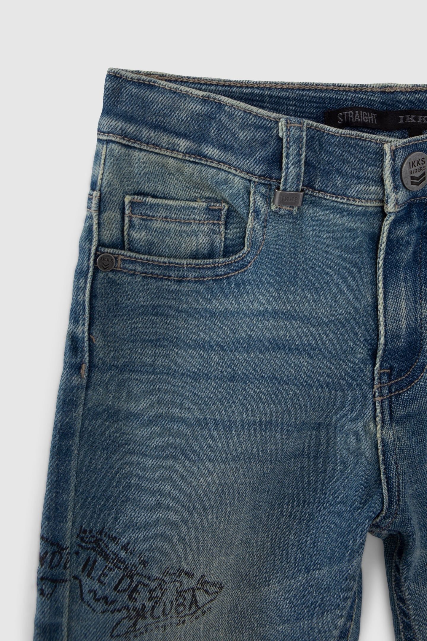 BOYS’ BLUE UPCYCLED STRAIGHT JEANS, PRINT FRONT AND BACK 6