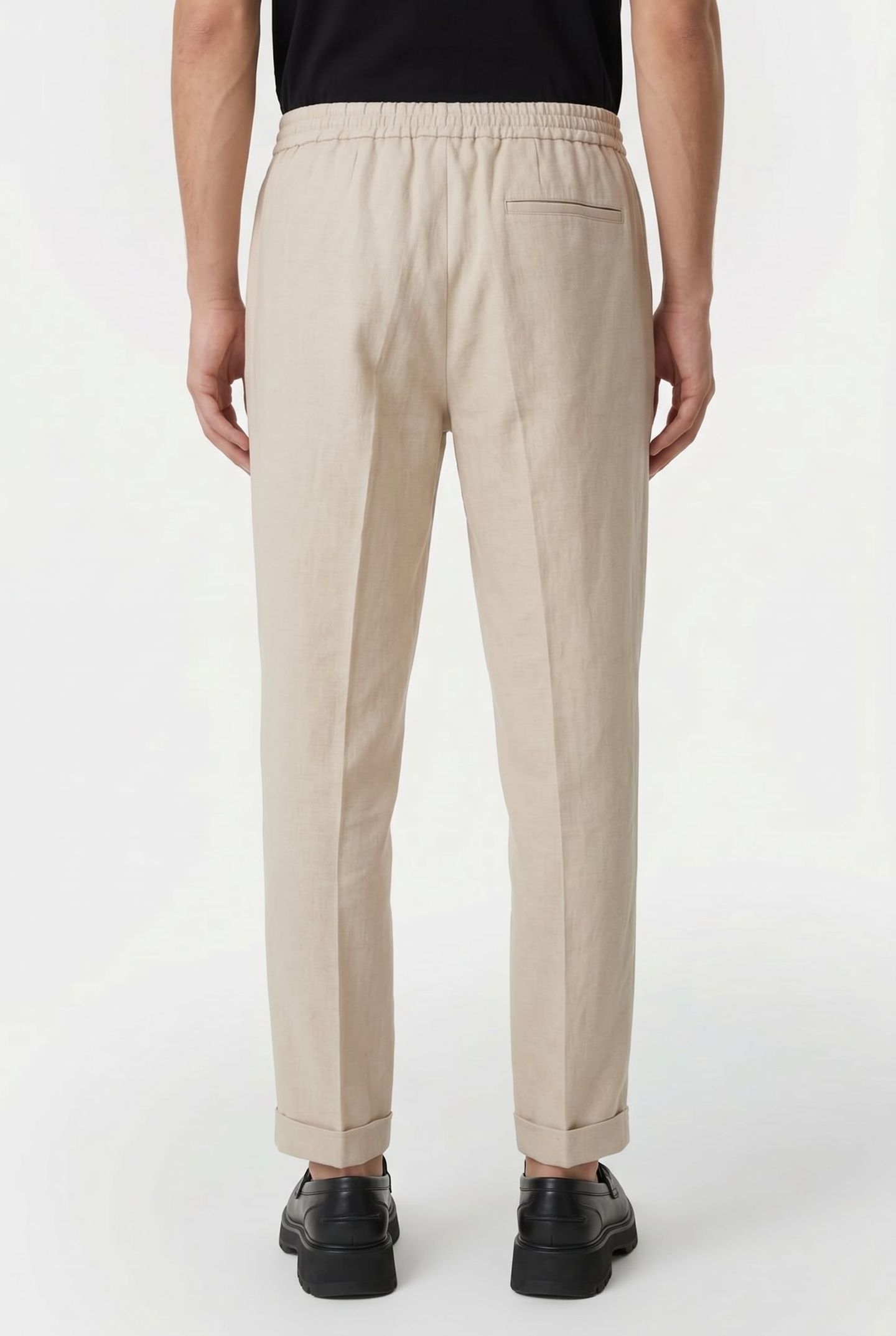 LINEN PULL ON TAPER TROUSER STONE 2