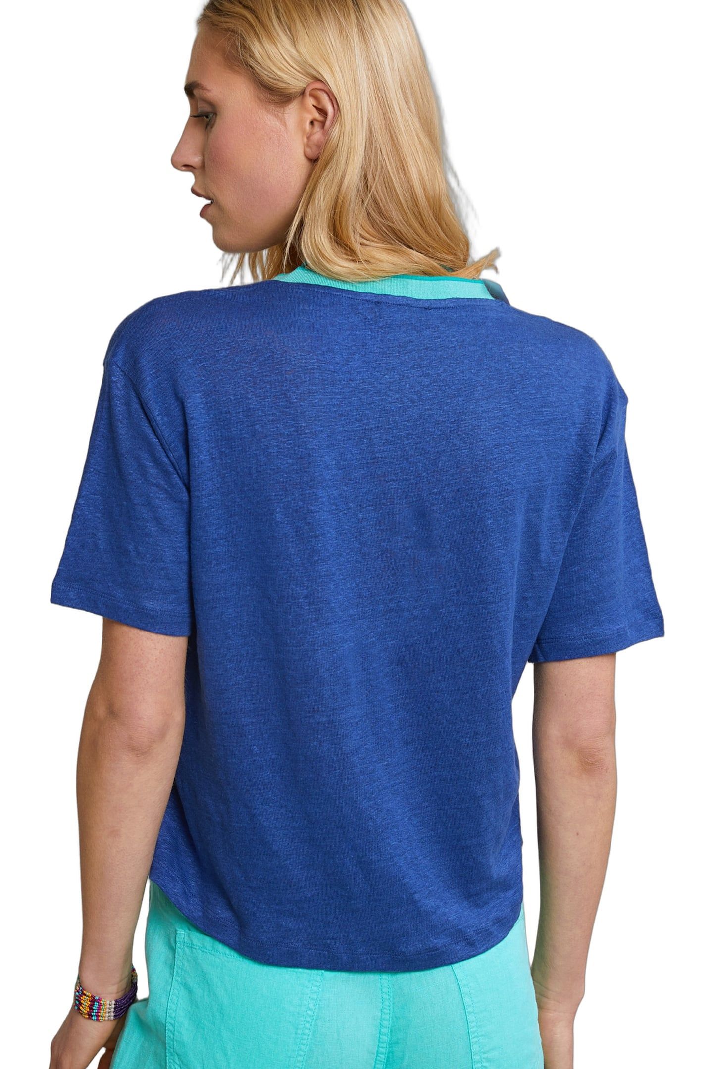 BLUE LINEN V-NECK T-SHIRT SHORT SLEEVES 3