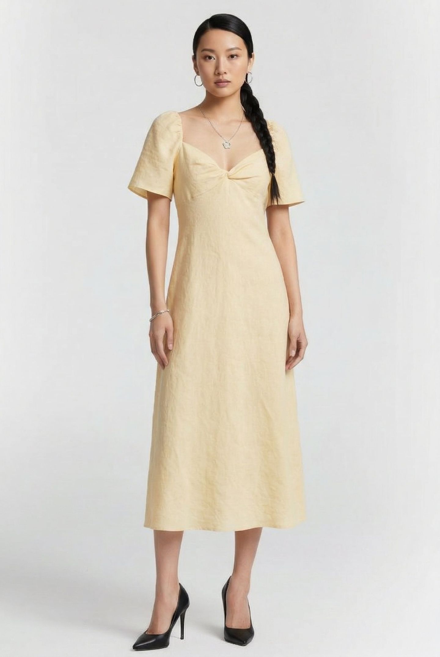 NICOLETTA LINEN DRESS YELLOW 1
