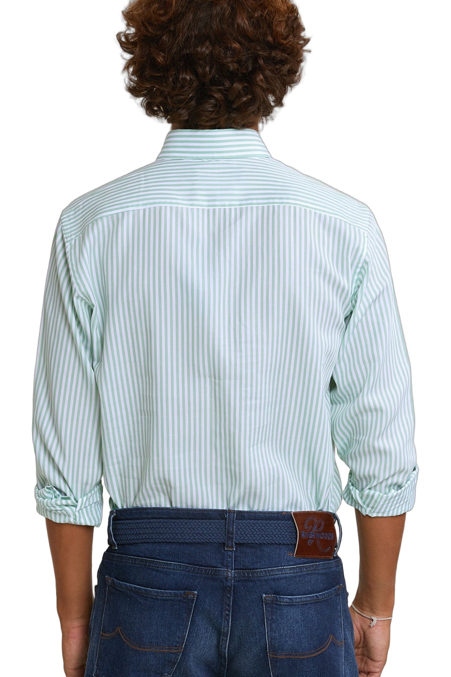 CUSTOM FIT STRIPED COTTON SHIRT GREEN/WHITE 4