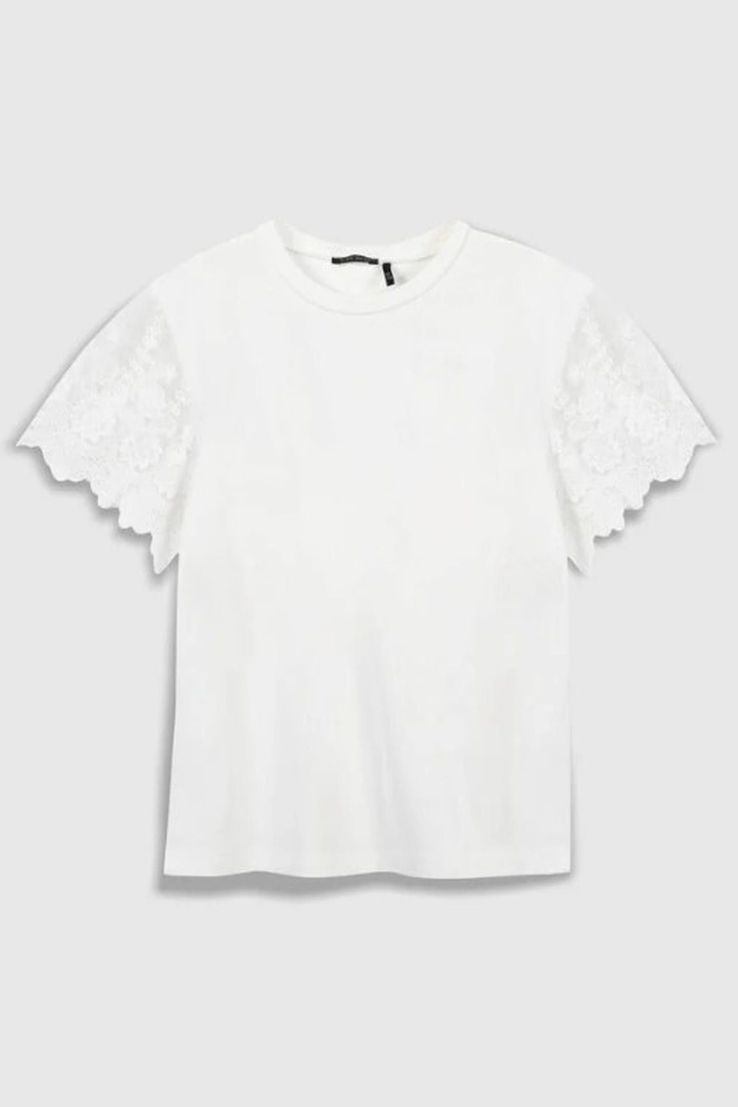 WHITE T-SHIRT WITH EMBROIDERED TULLE SLEEVES 1
