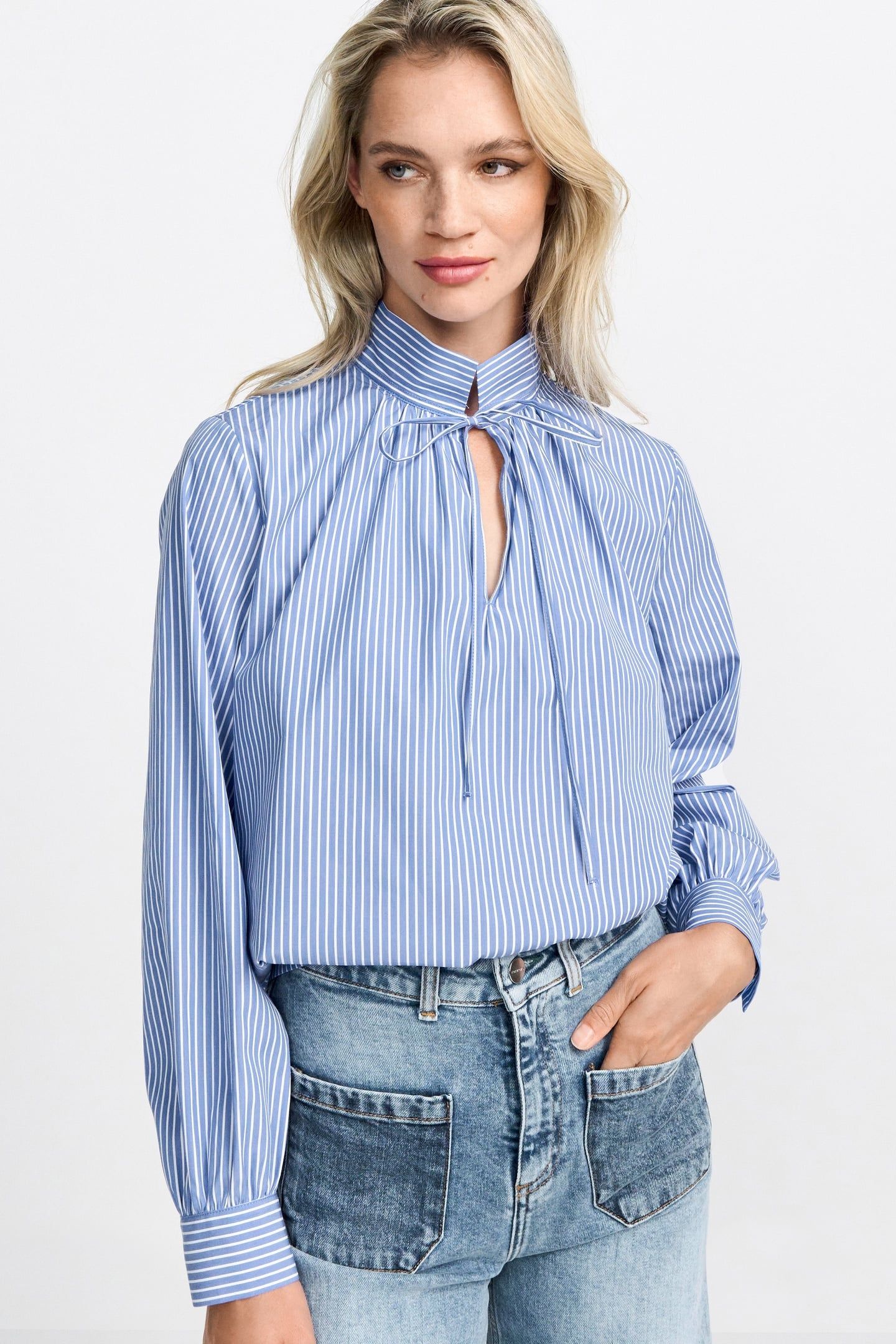 COTTON STRIPE BLOUSE SKYWAY BLUE 2