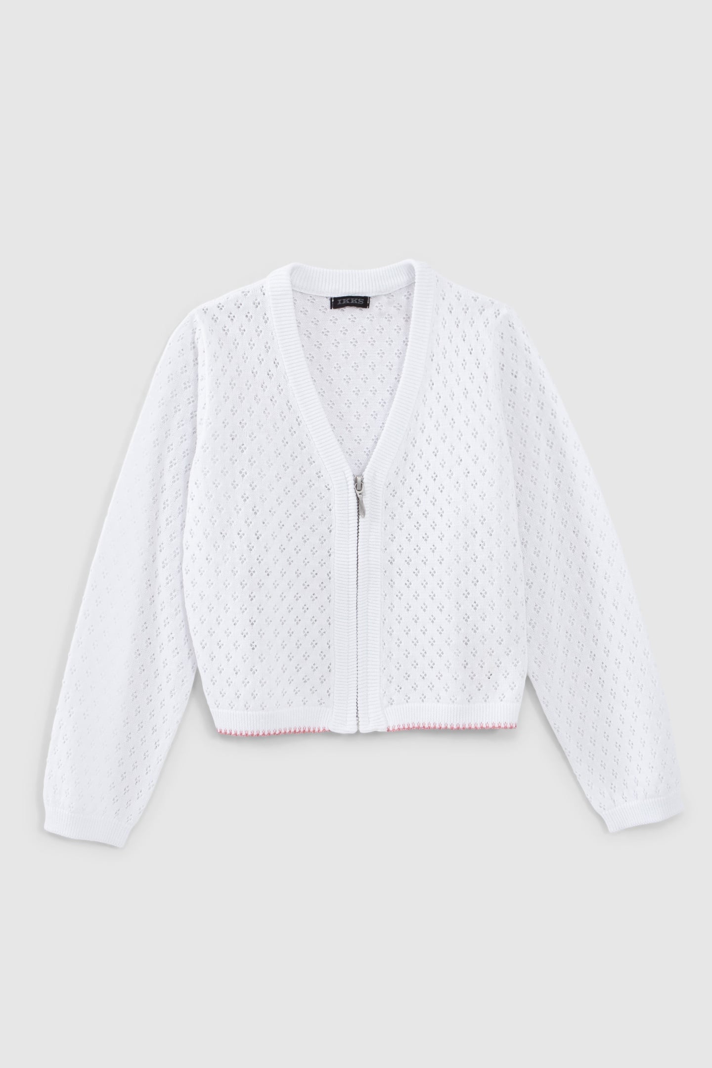 GIRLS' ECRU KNIT ZIPPED OPENWORK CARDIGAN 1