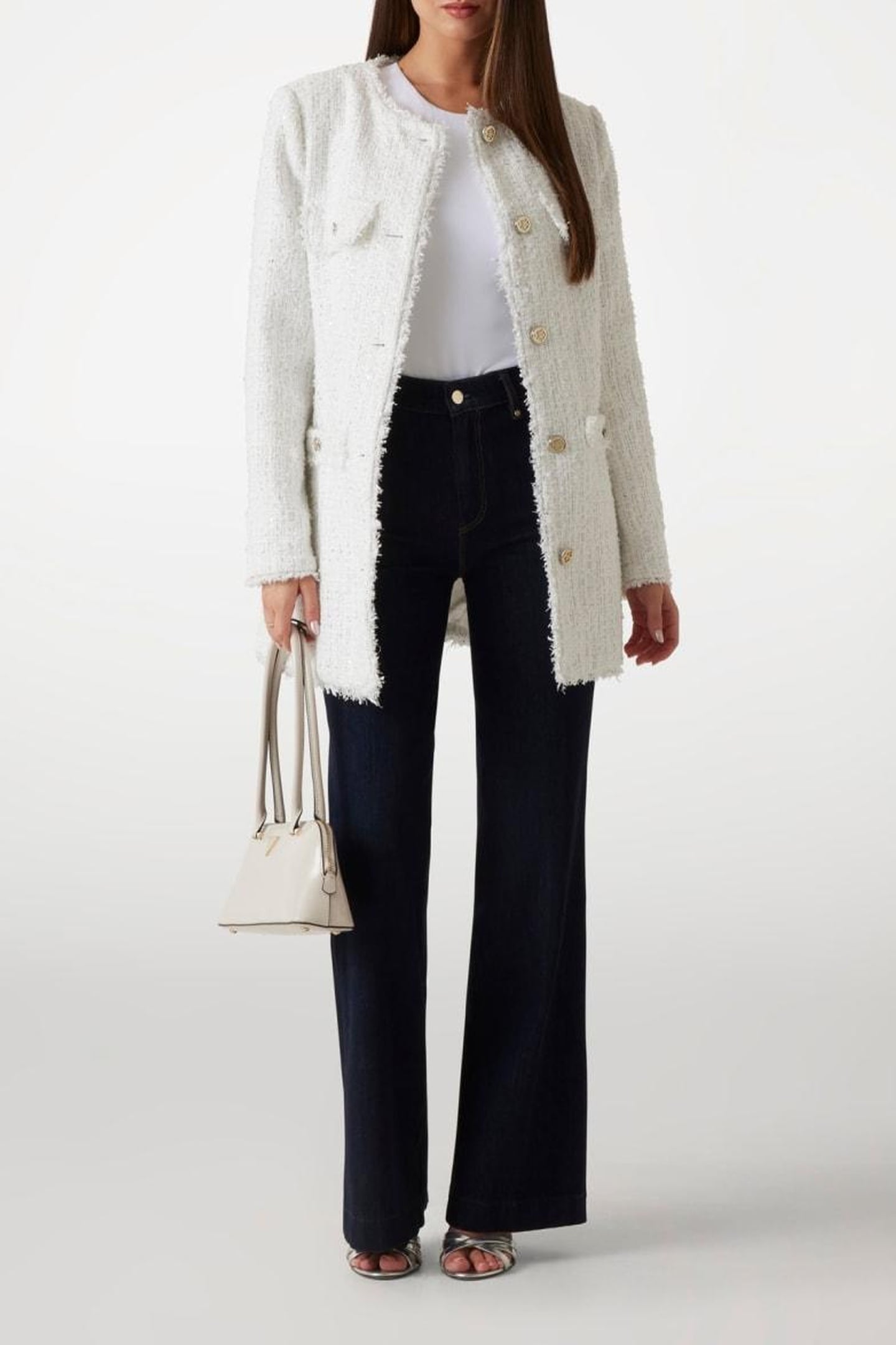 GUESS ECO NOELIE TWEED JACKET CREAM WHITE MULTI 10