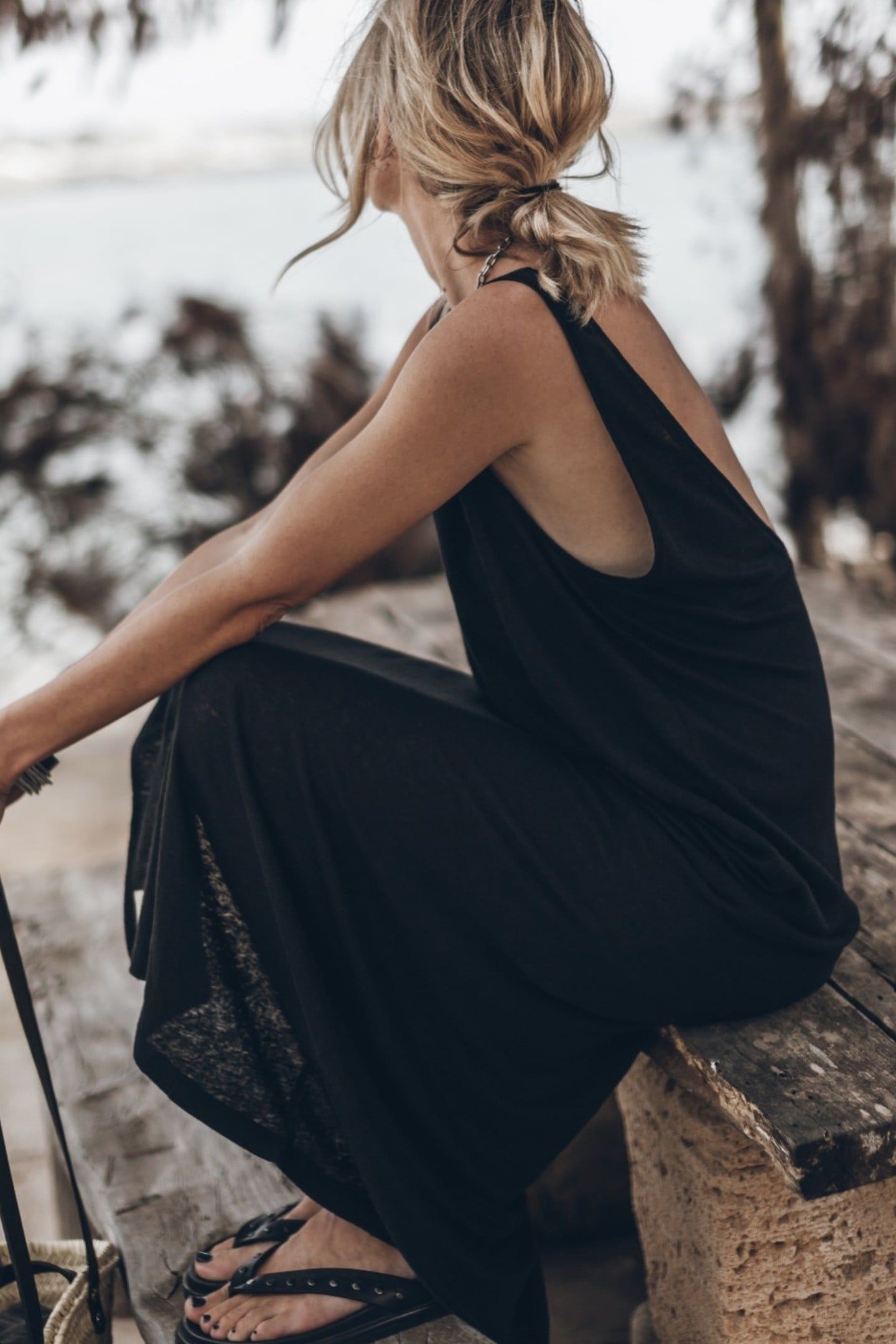 THE BLACK LOW BACK LINEN TANK DRESS BLACK 3