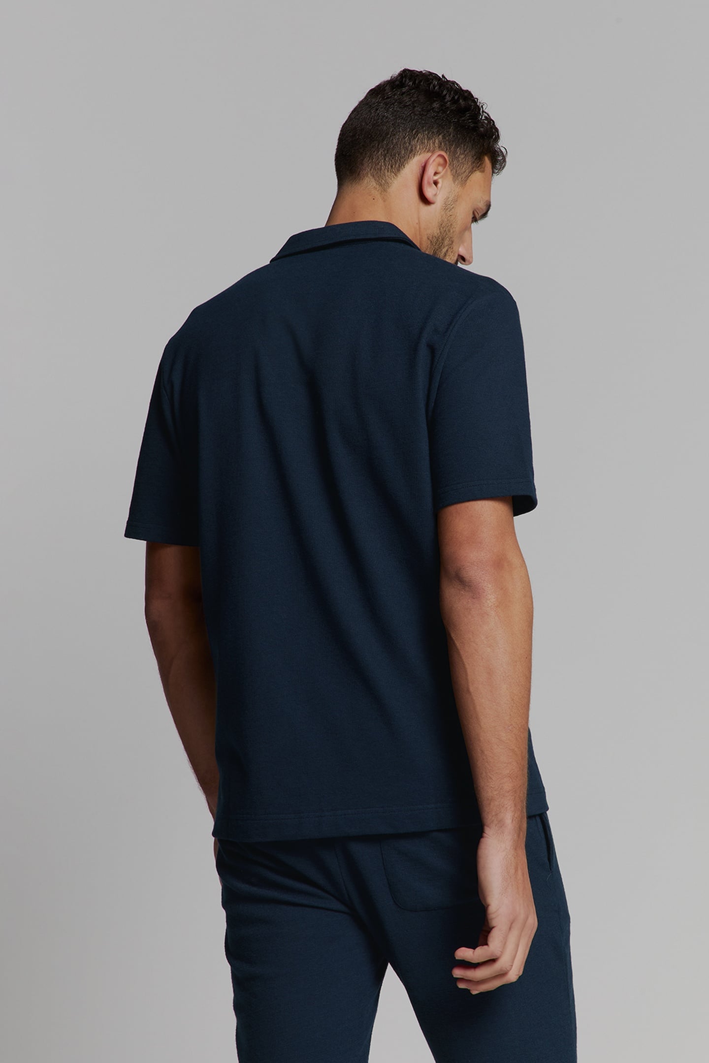 SHIRT SHORT SLEEVE JERSEY REVERS COLLAR SOLID TERRY DEEP BLU 3