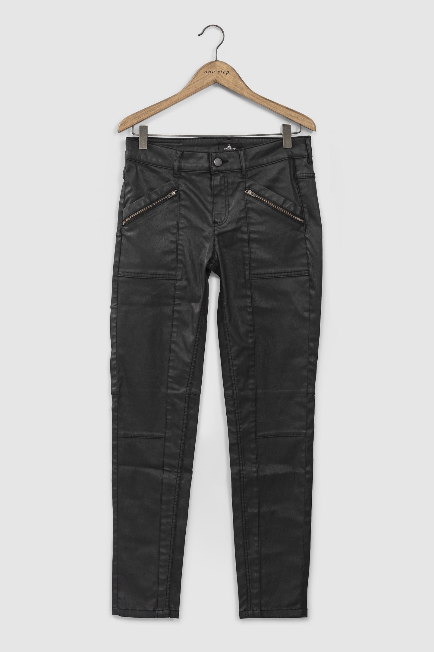 SLIM BLACK 7/8 LENGTH COATED BIKER STYLE JEANS 3