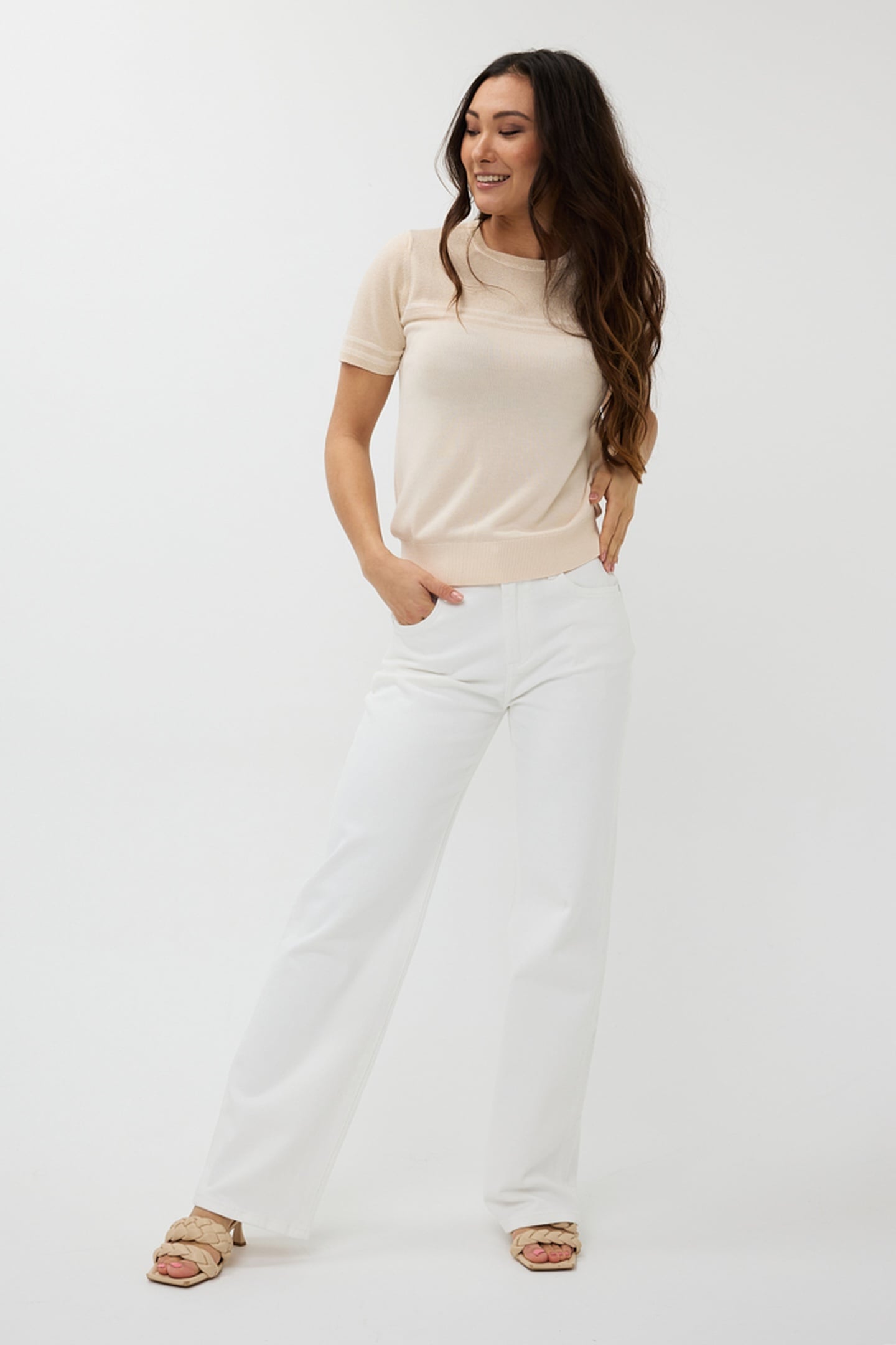 SWEATER S/SLVE STRIPES LUREX IVORY 2