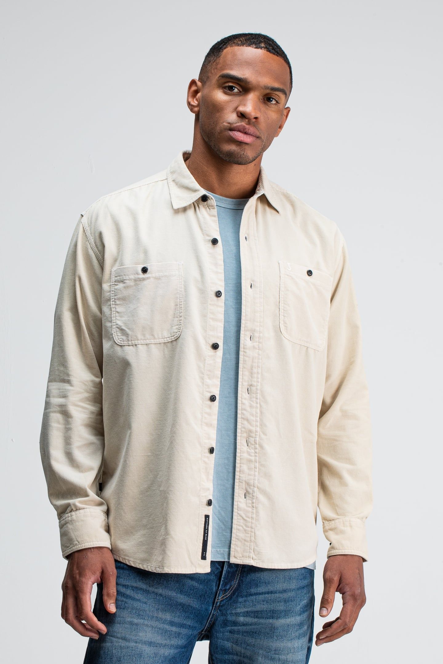 AIDAN WORKER CORD SHIRT BEIGE GREY 1