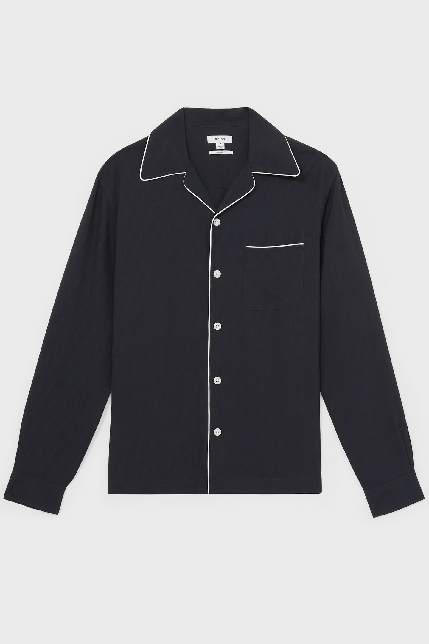 LS MONOGRAM JACQUARD CUBAN PIPED SHIRT NAVY 4