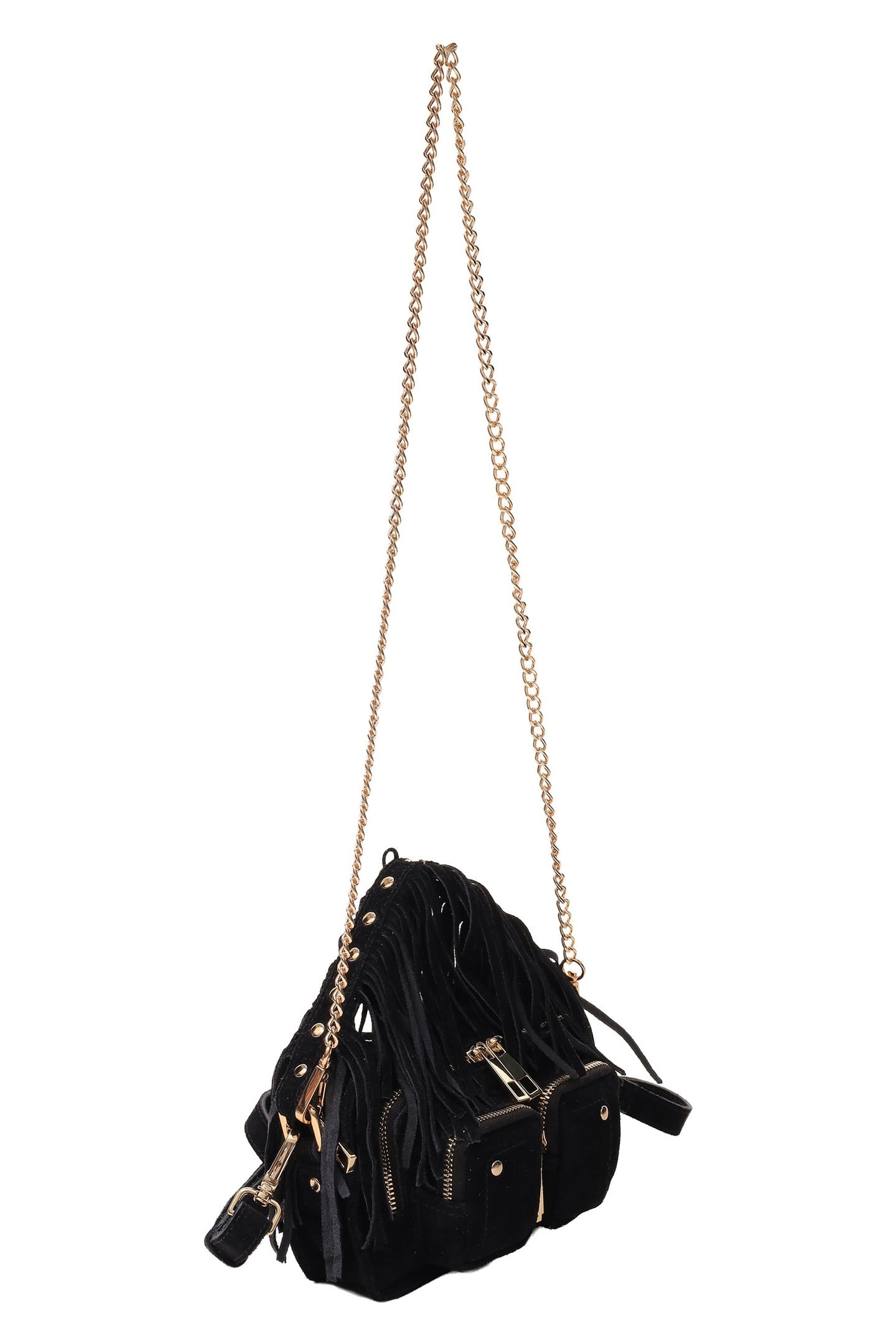 HELENA FRINGE SUEDE BLACK W. GOLD 2