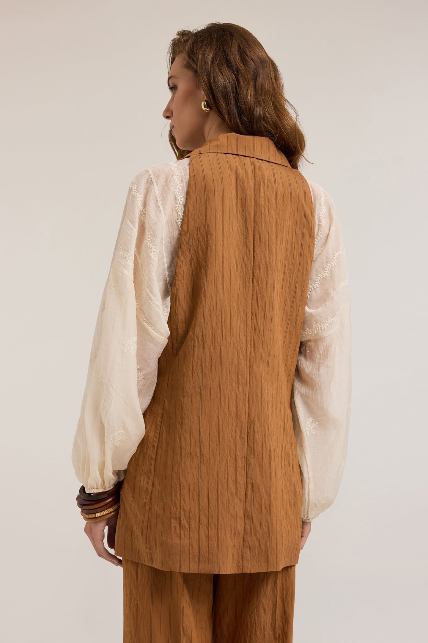 SINGLE-BREASTED STRIPED MODAL BLEND WAISTCOAT BROWN 3
