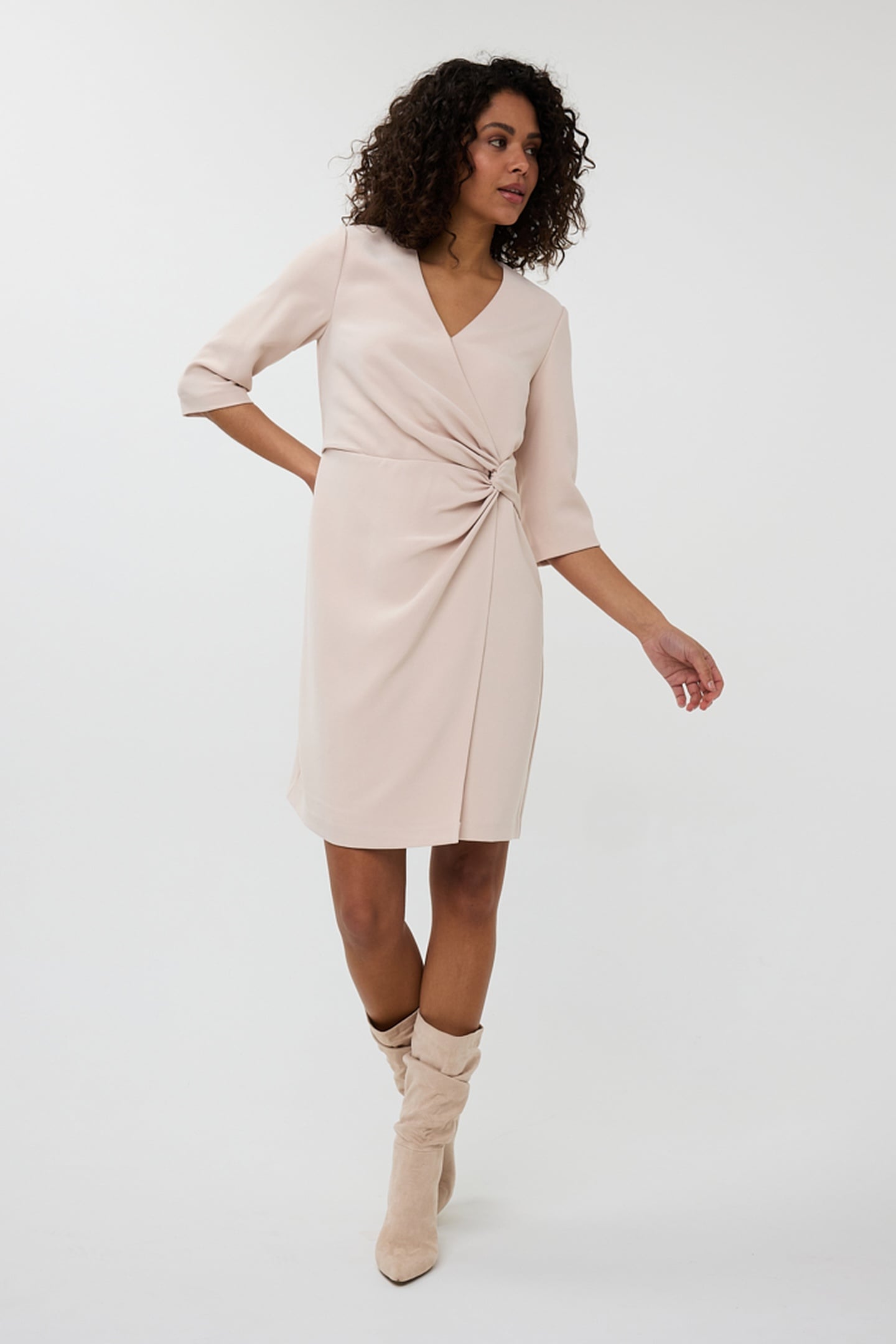 DRESS OVERLAP KNOT S/SLVE SAND 2