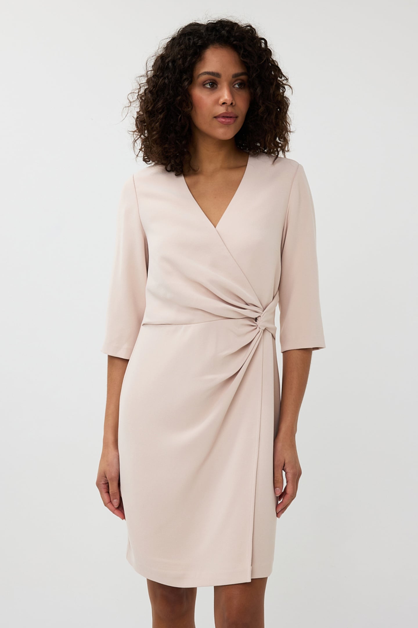 DRESS OVERLAP KNOT S/SLVE SAND 4
