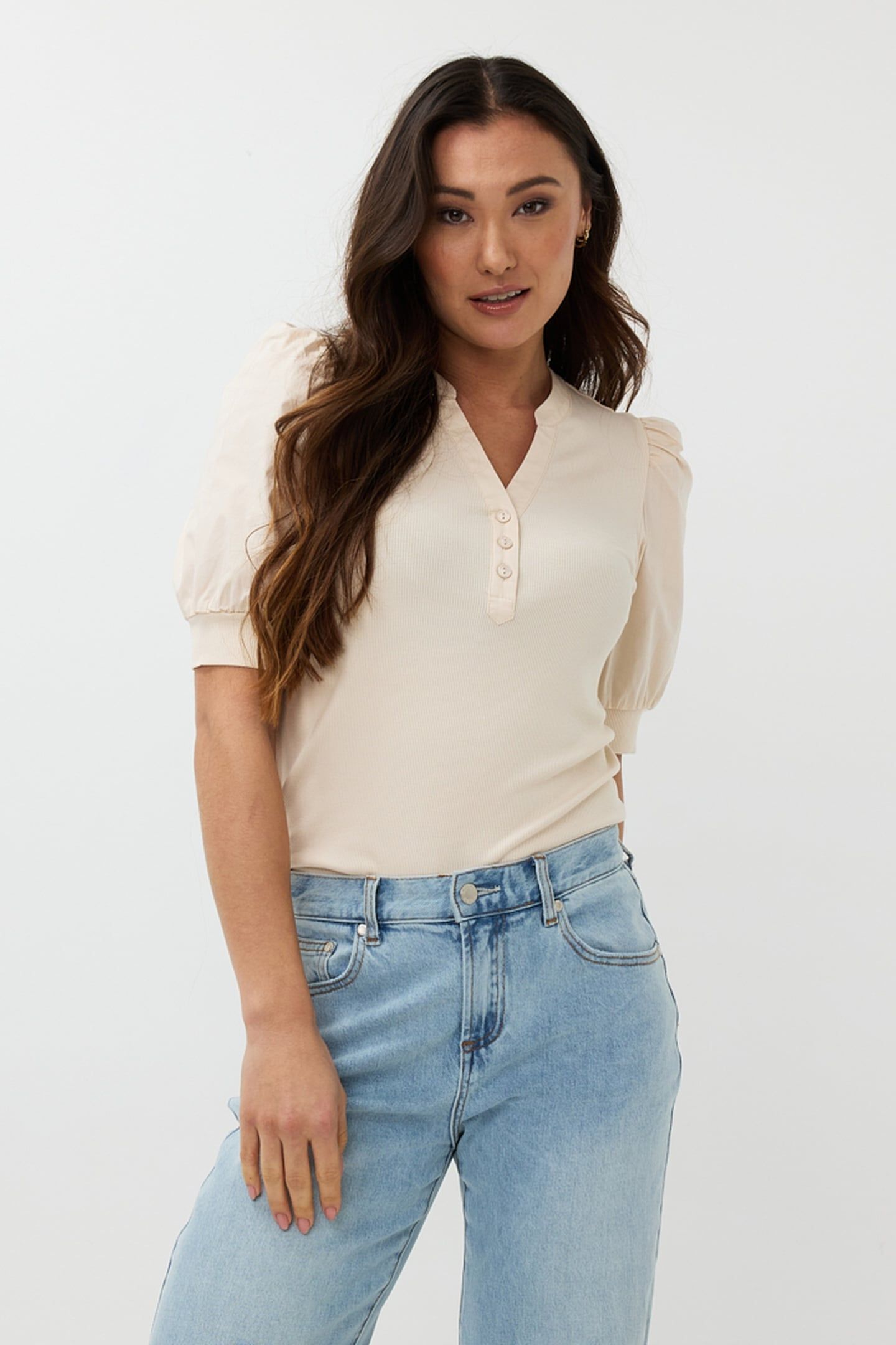 TOP WIDE RIB WOVEN SLEEVE SAND 2