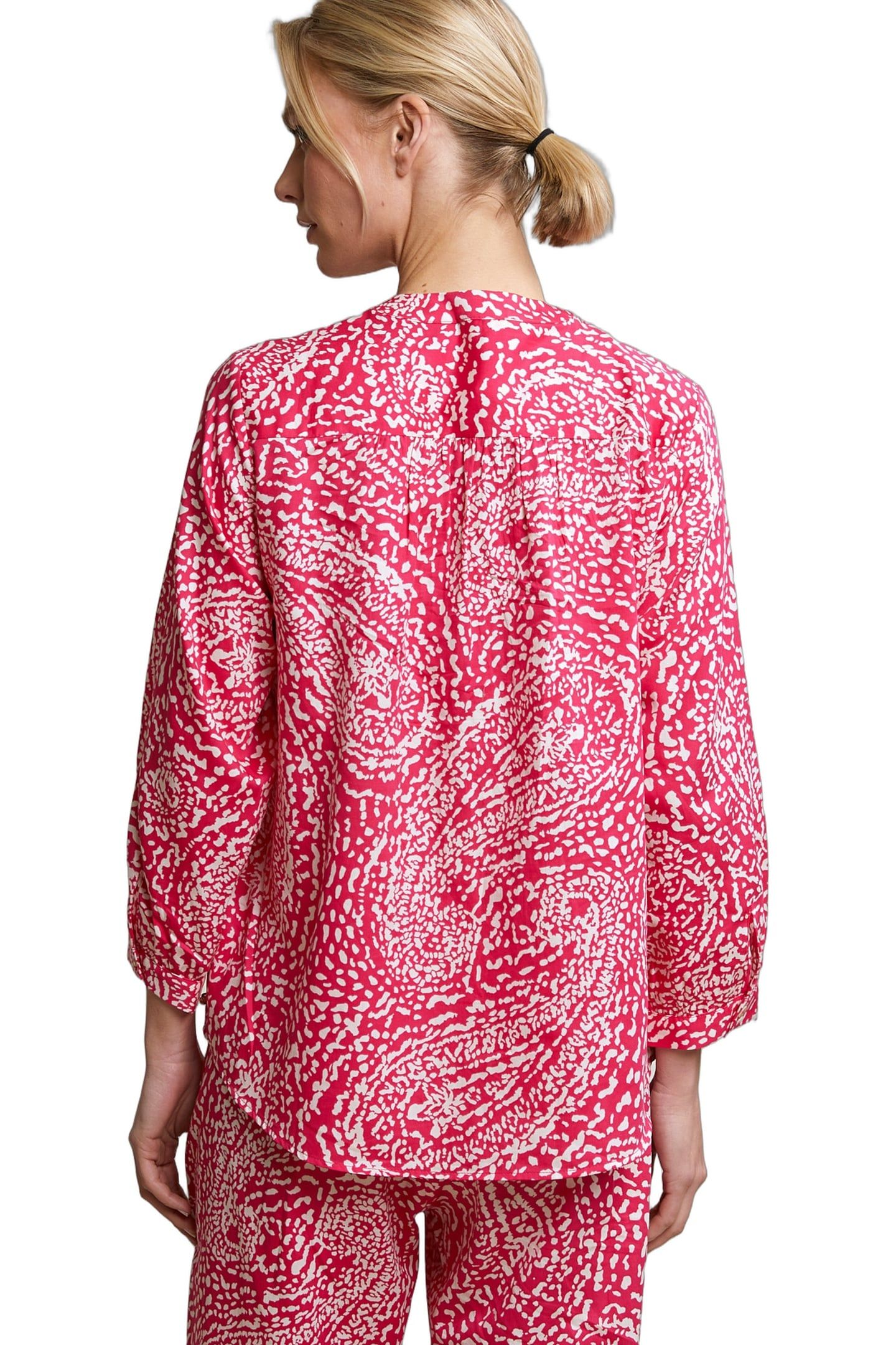FUCHSIA/WHITE BUTTONED FANTASY V-NECK BLOUSE 3