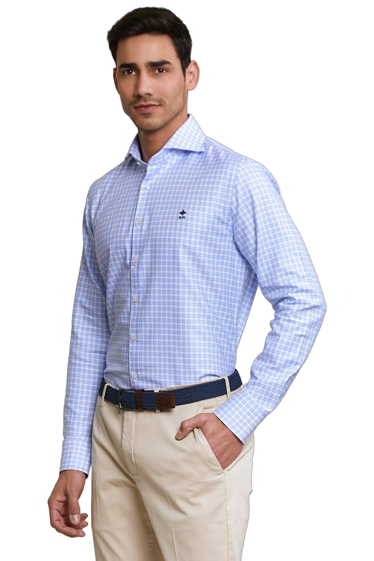 CUSTOM FIT CHECKED SHIRT BLUE/WHITE 1