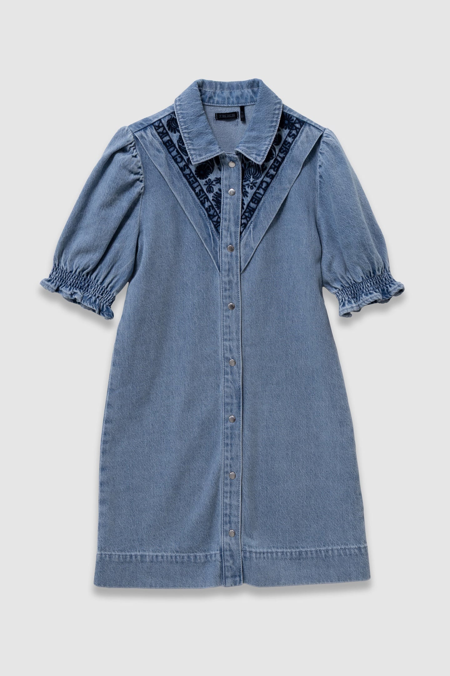 BLUE DENIM DRESS WITH EMBROIDERY FRONT PANEL 1