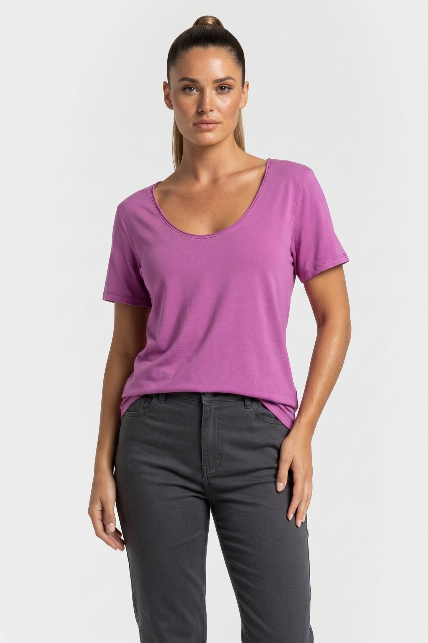 U-NECK TOP FINE VISCOSE CYCLAAM 1