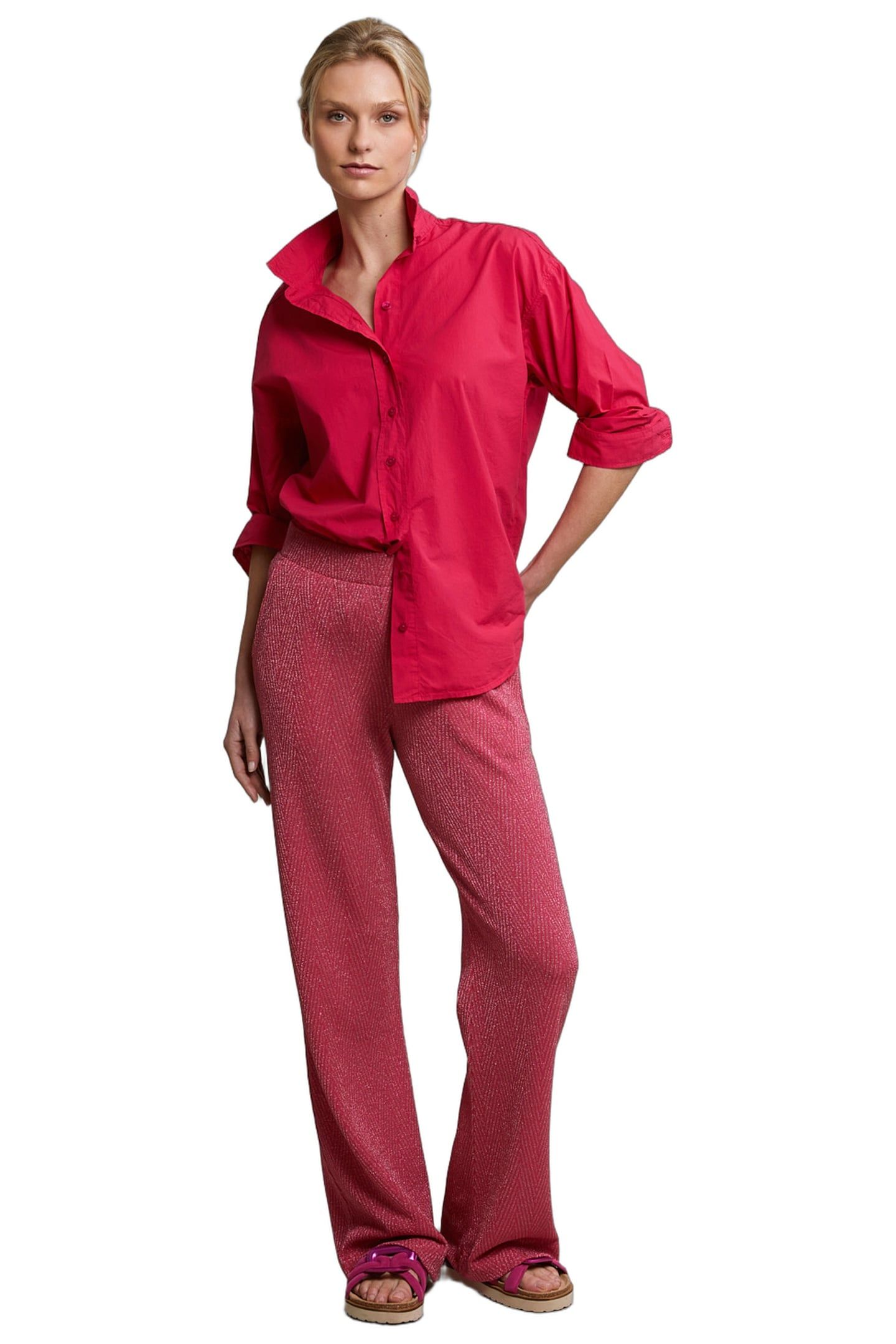 FUCHSIA LOOSE BUTTONED BLOUSE LONG SLEEVES 3