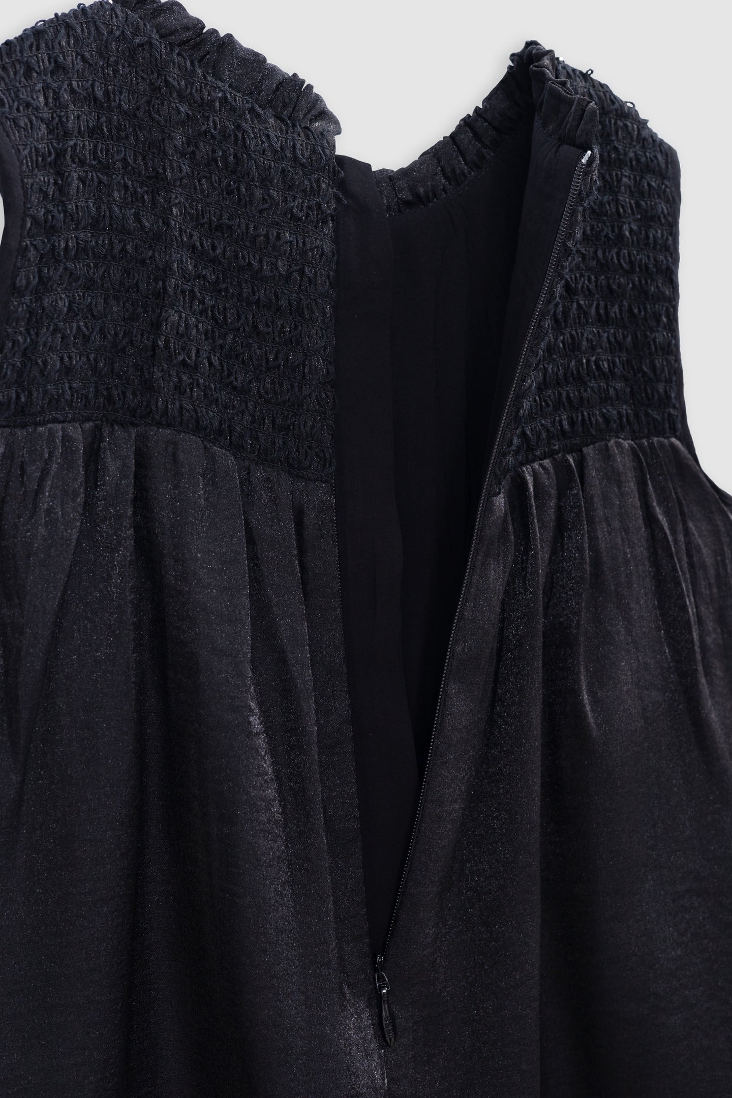 BLACK SATIN DRESS WITH SMOCKED PANEL 3