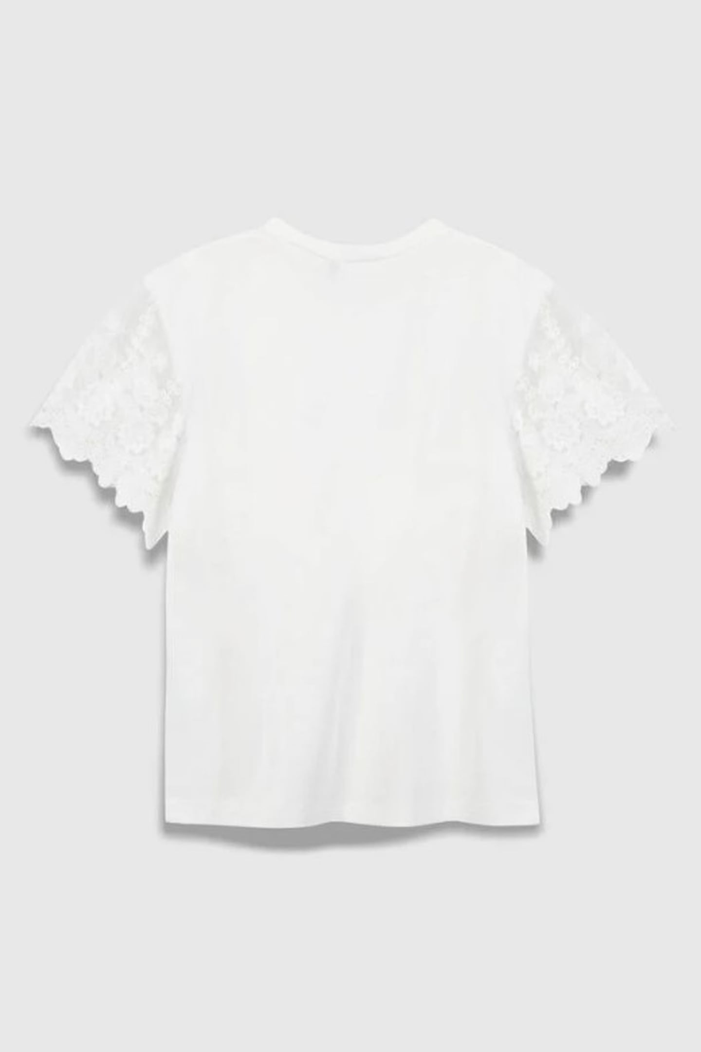 WHITE T-SHIRT WITH EMBROIDERED TULLE SLEEVES 2