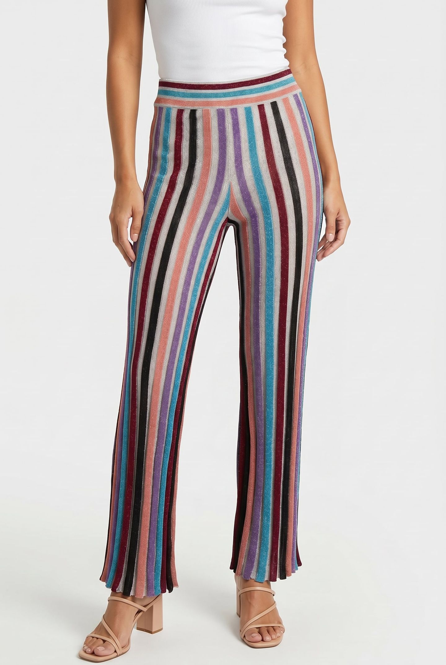 STRIPED LUREX TROUSERS WHITE 1