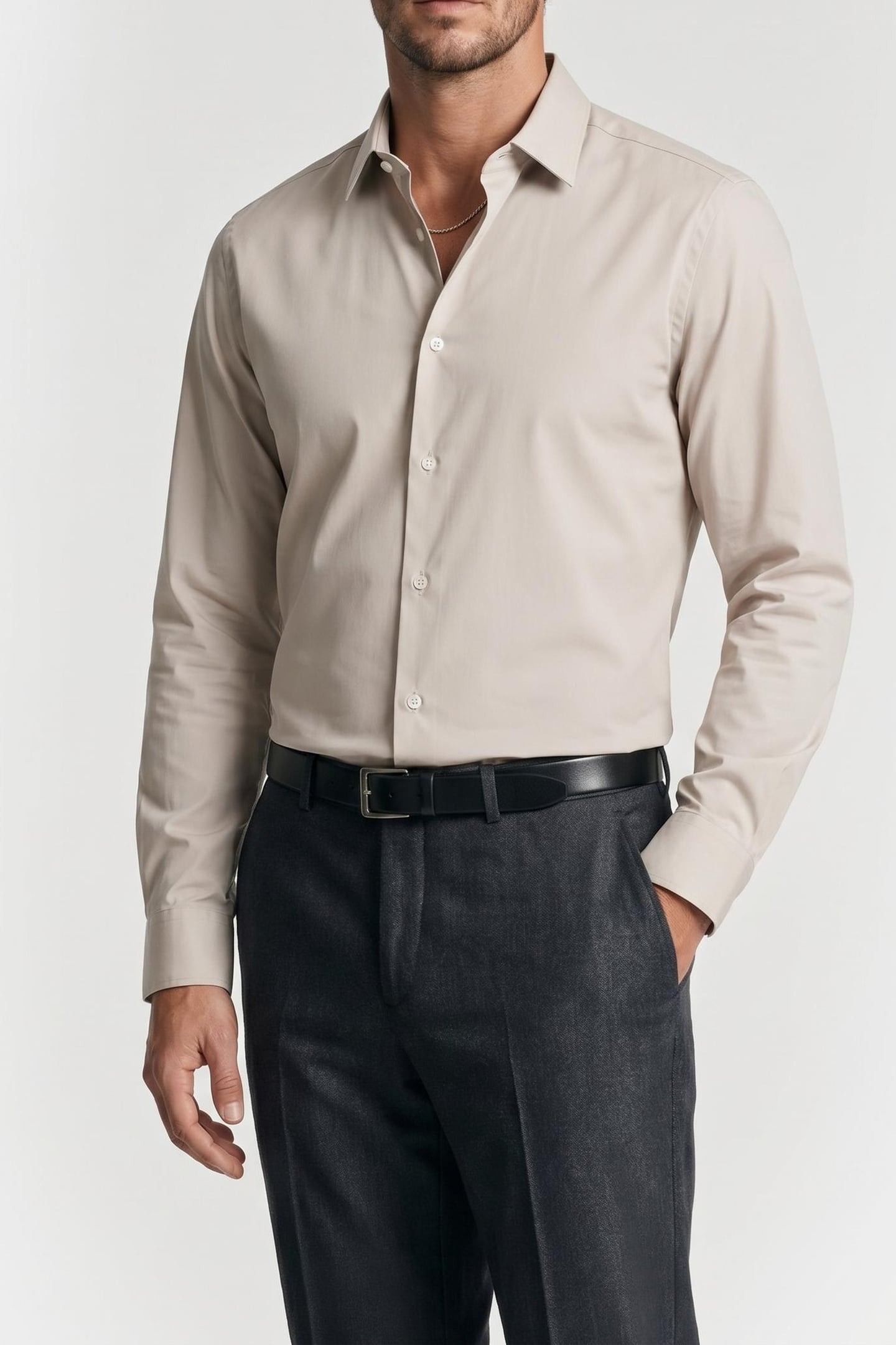 MENS S/C TAILORED FIT SHIRT GREY BEIGE 2