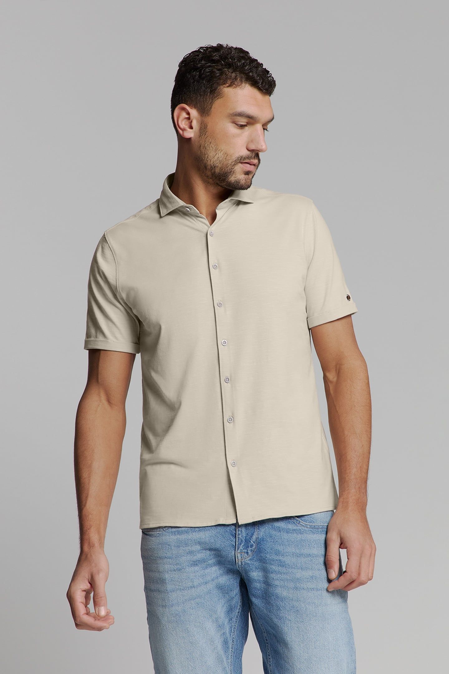 SHIRT SHORT SLEEVE SLUB JERSEY STRETCH CEMENT 3