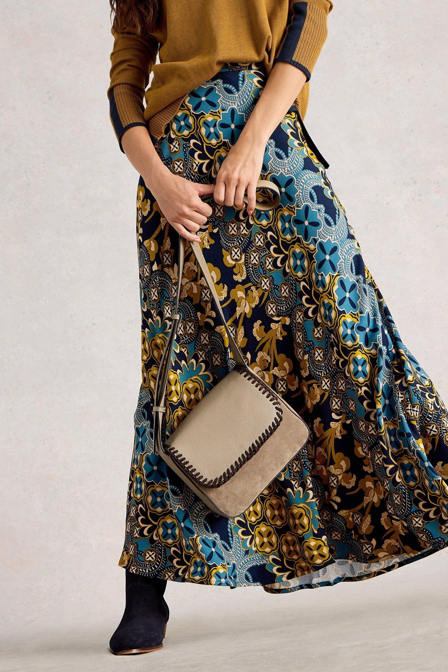 HOPE BIAS CUT MAXI SKIRT NAVY MULTI 2