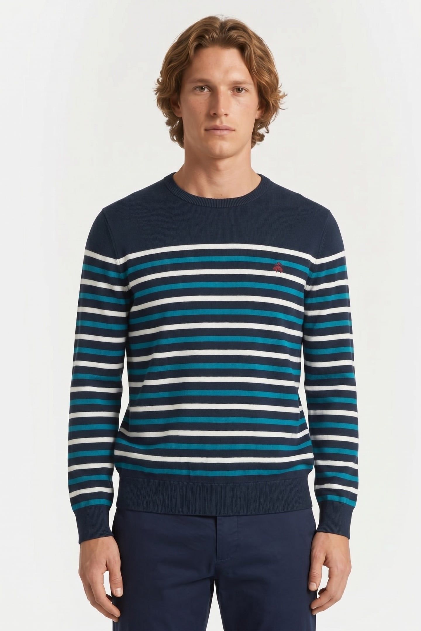 STRIPES LOGOED CREWNECK SUPIMA COTTON BLUE 1