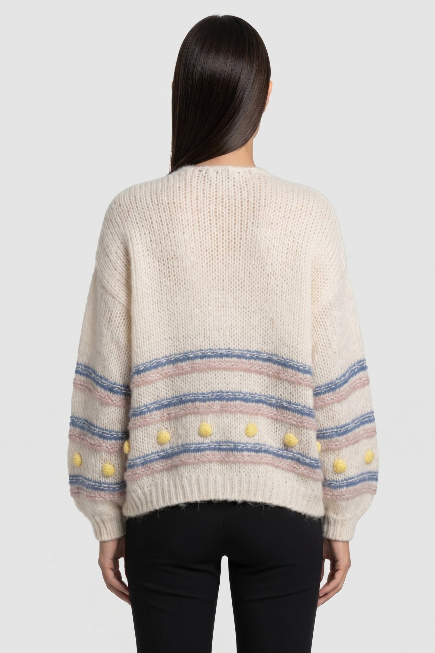MULTICOLOURED STRIPE CARDIGAN WITH POMPOMS PEARL WHITE 3