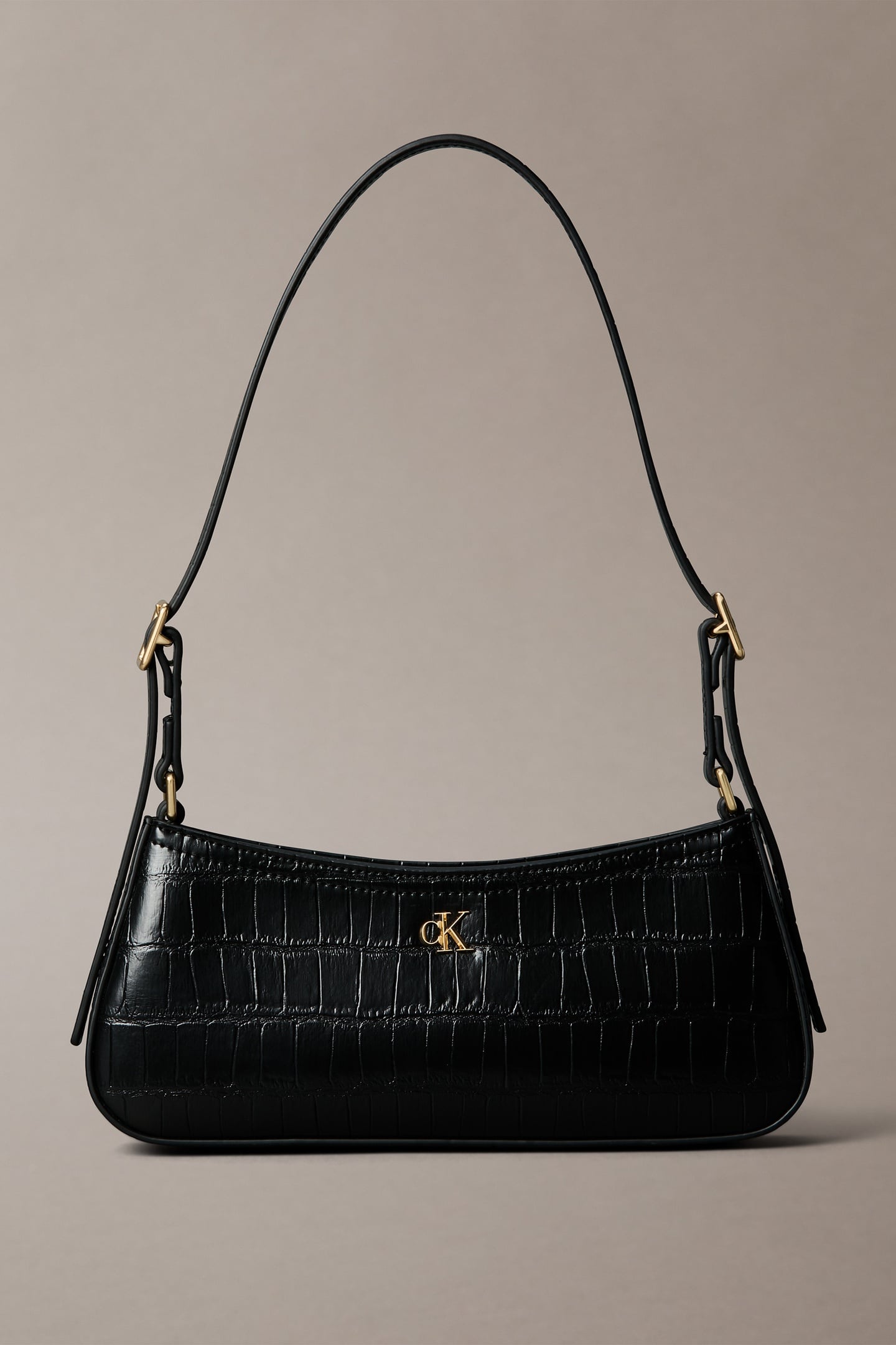 CROC SMALL SHOULDER BAG BLACK/ANTIQUE LIGHT GOLD 3