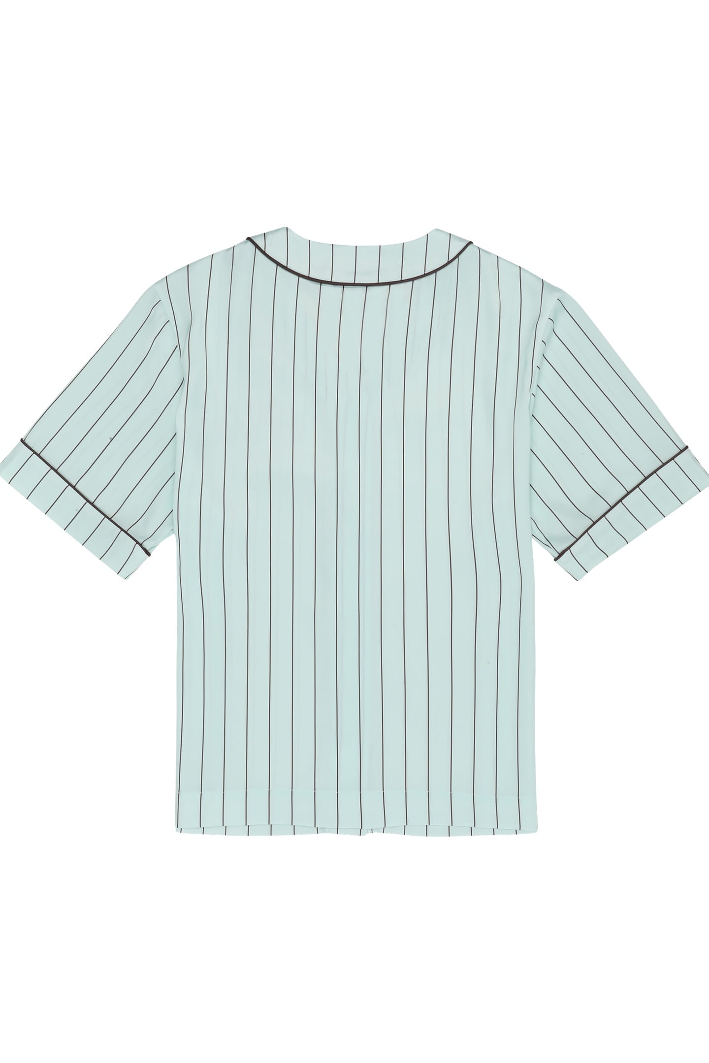 FIESOLE BOXY PINSTRIPED SATIN BASEBALL SHIRT SOOTHING SEA /  5