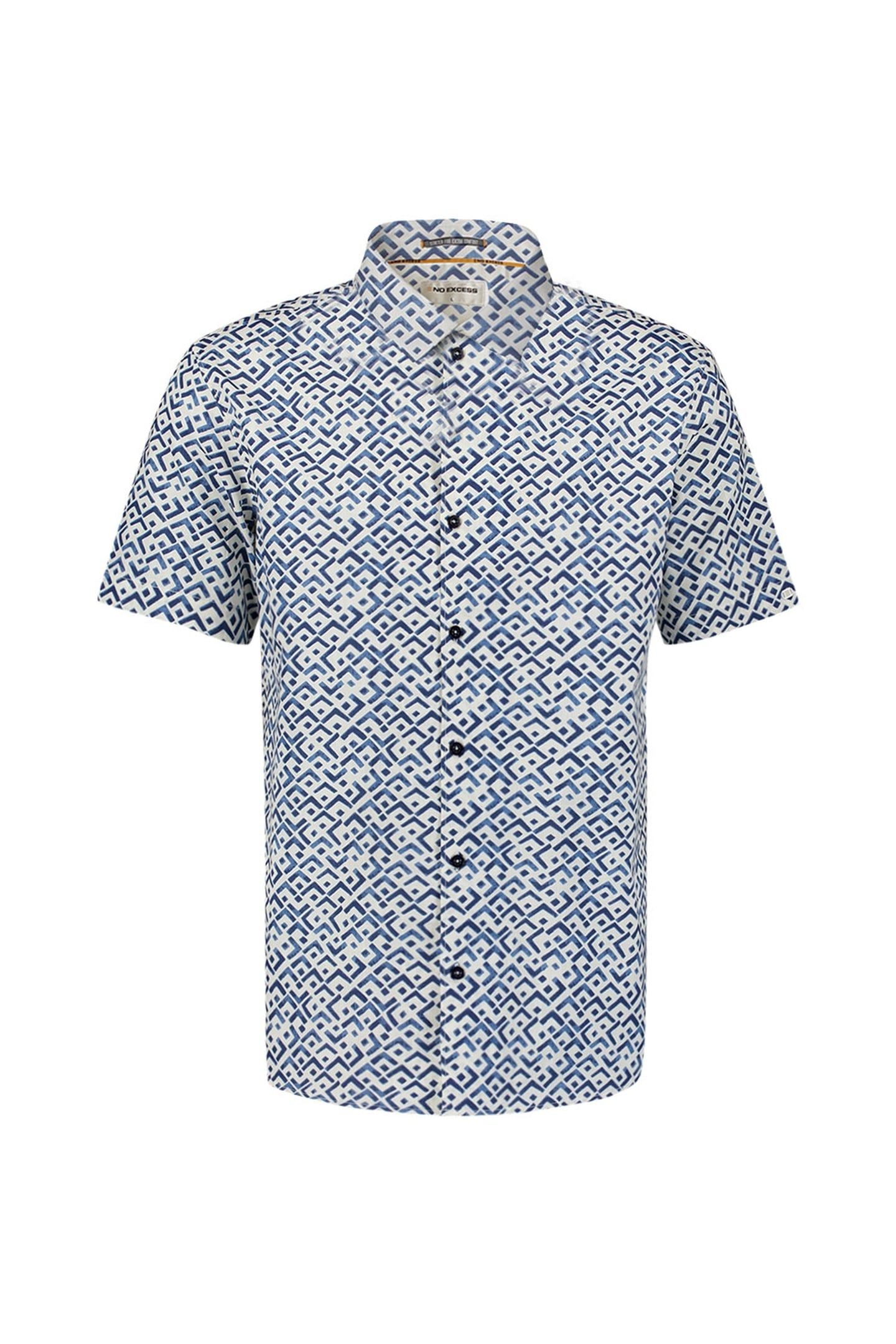 SHIRT SHORT SLEEVE SLUB ALLOVER PRINTED INDIGO BLUE 3