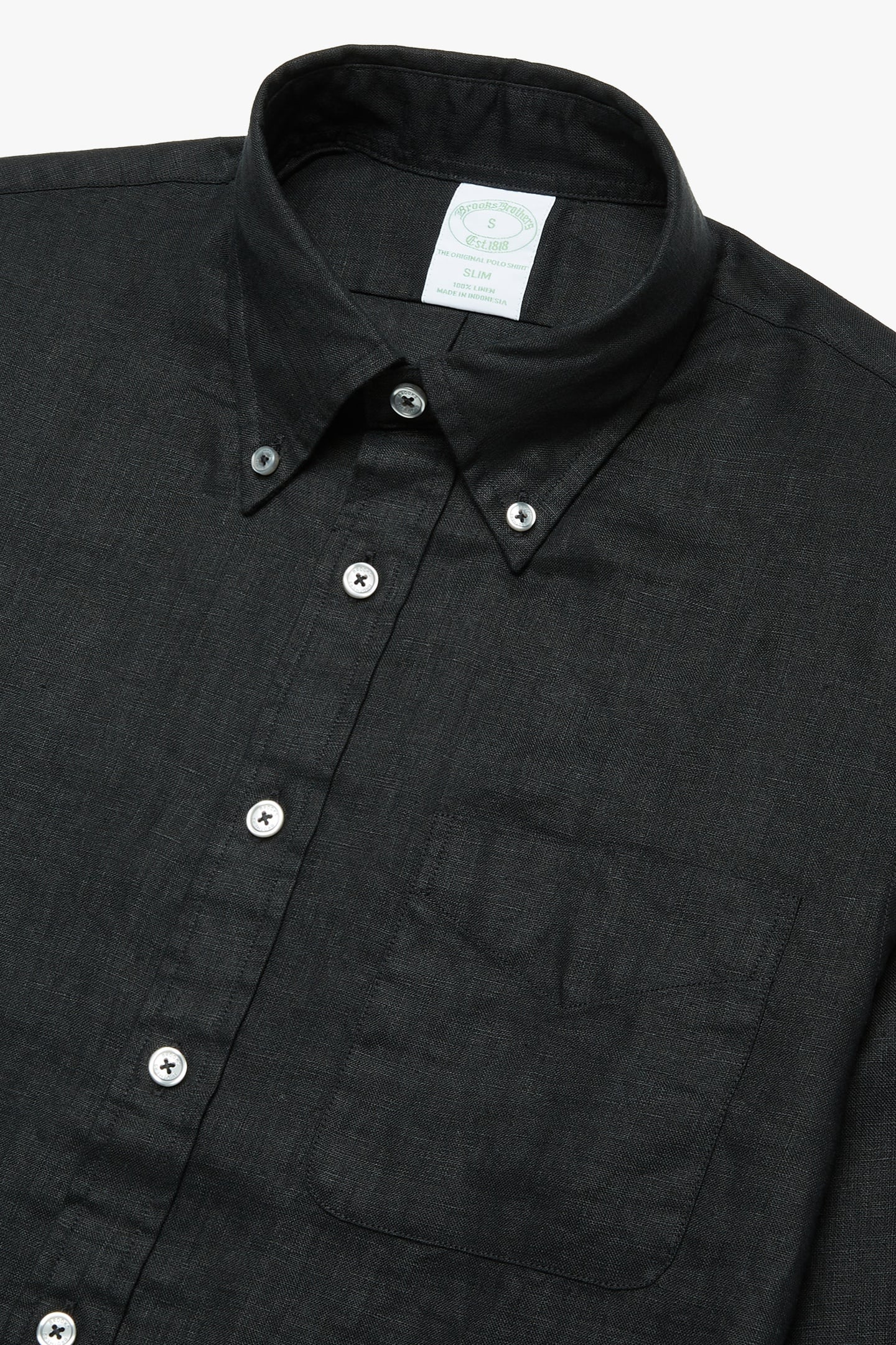 SLIM FIT LINEN SHIRT WITH BUTTON DOWN COLLAR BLACK 6