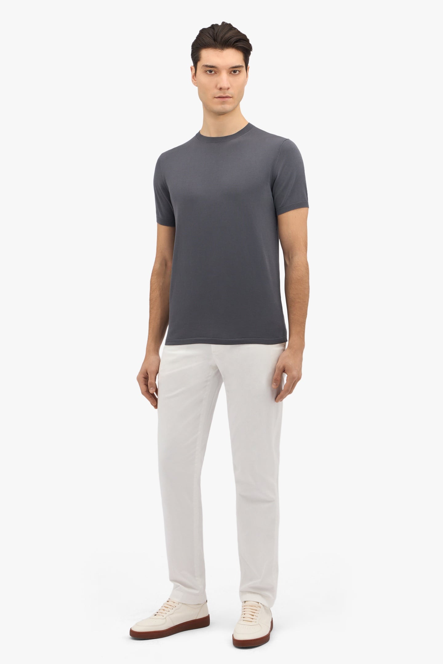 DARK GREY MAKO COTTON SHORT SLEEVE SWEATER DARK GREY 2